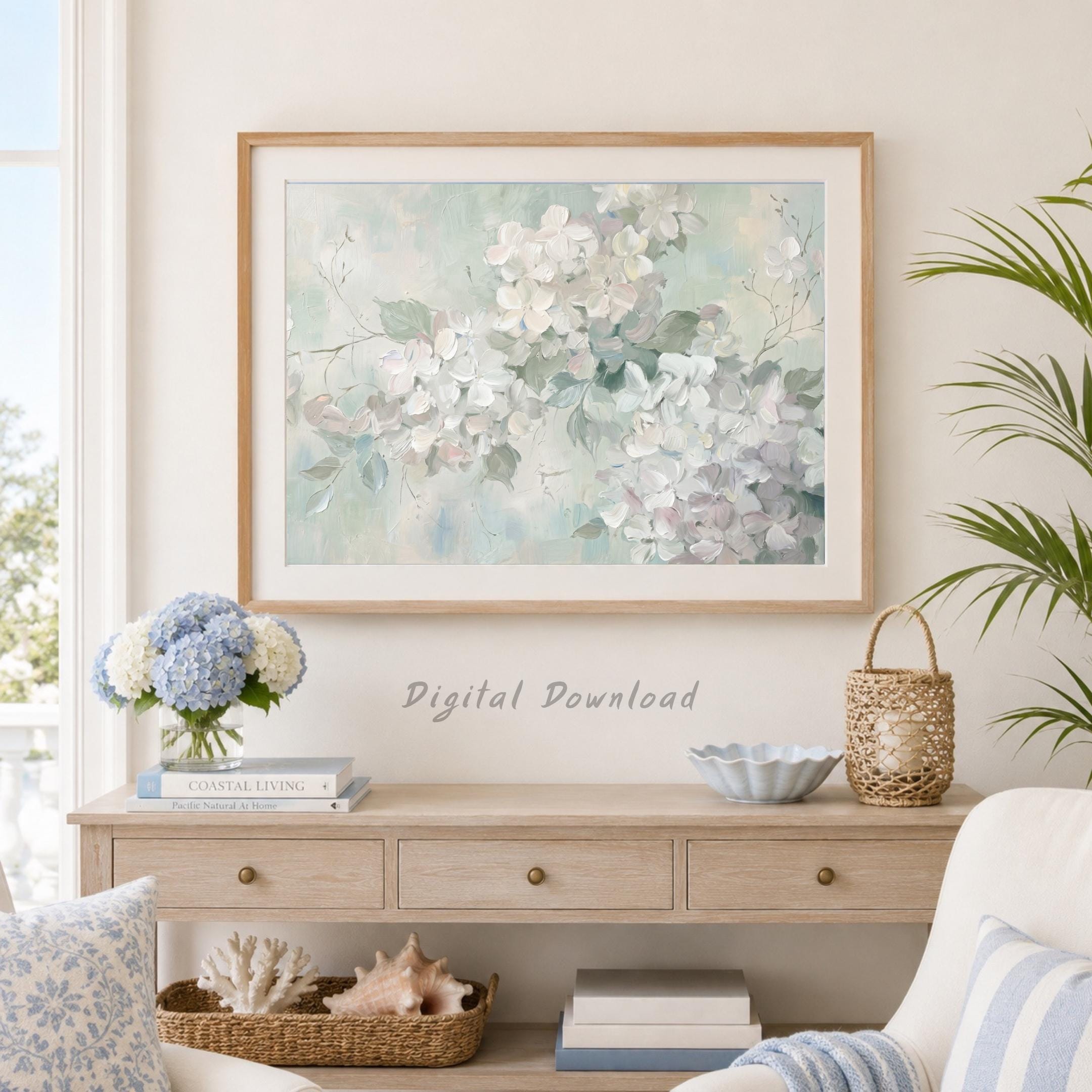 Hydrangea Wall Art Printable | Neutral Floral Print | Cottage Decor (Digital Download)