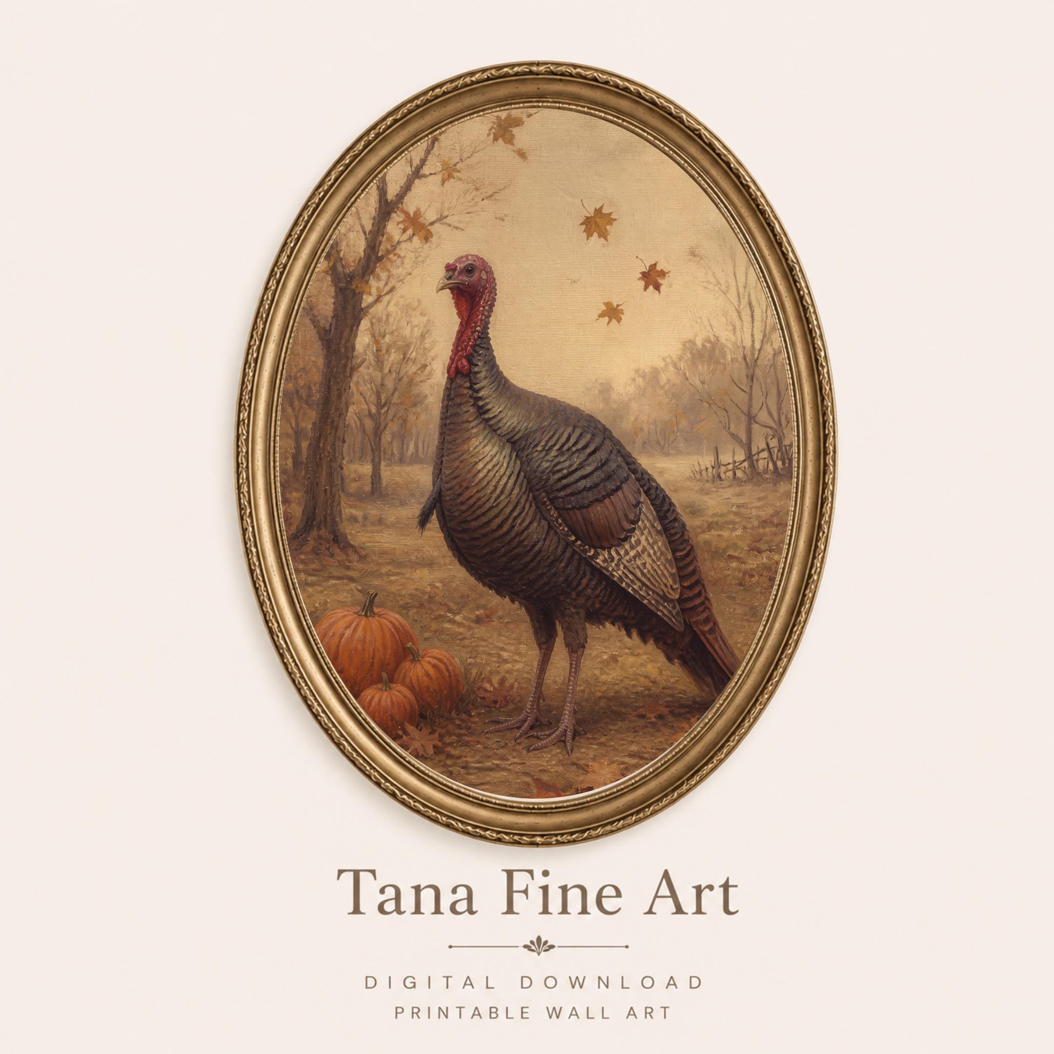 Vintage Turkey Thanksgiving Printable Wall Art, Rustic Fall Farmhouse Digital Download