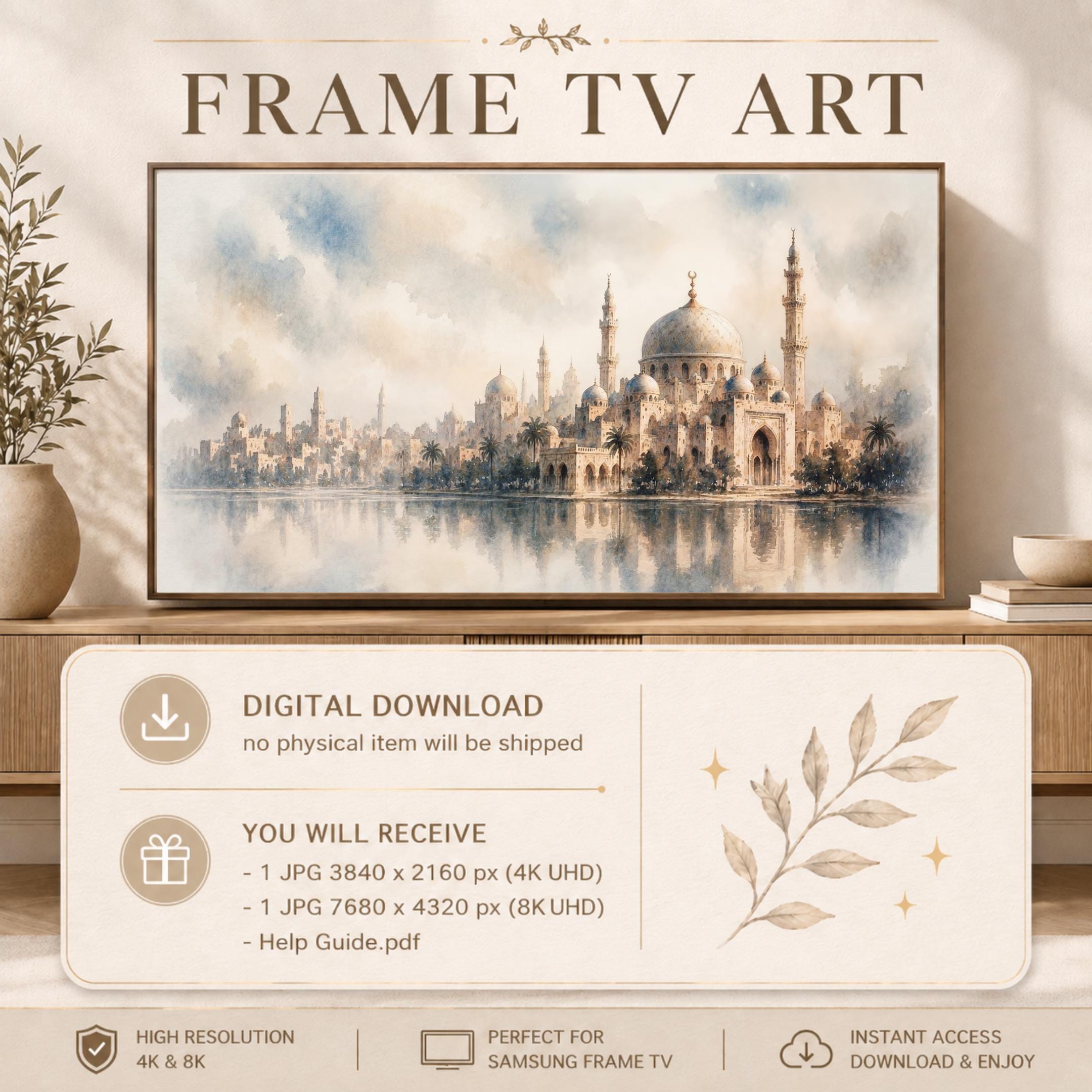 Neutral Islamic Frame TV Art | Mosque Skyline Digital Download — image 2