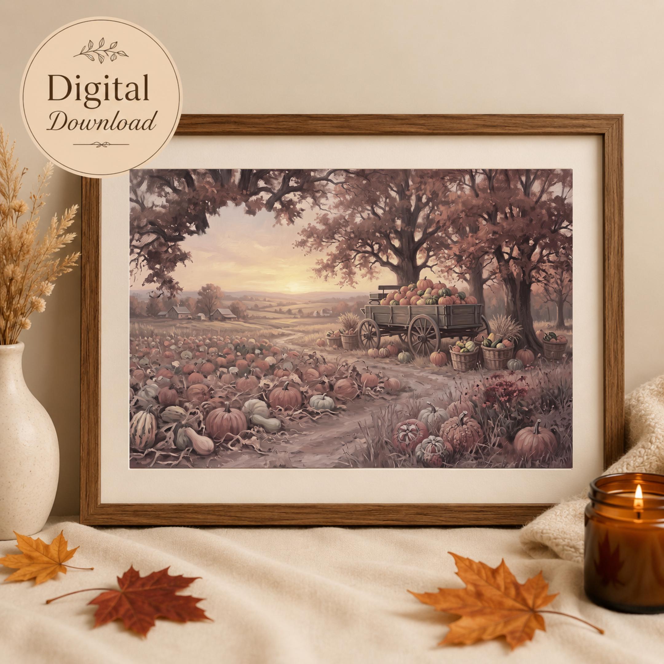 Pumpkin Patch Wall Art | Fall Farm Landscape Print | Rustic Printable Digital Download — image 6