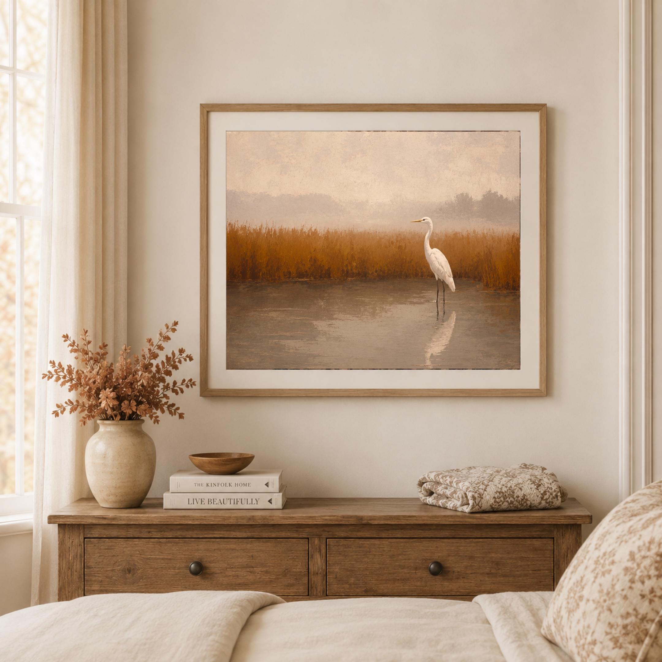 Egret Wall Art | White Heron Marsh Landscape Print | Neutral Bird Printable | Fall Digital Download — image 6