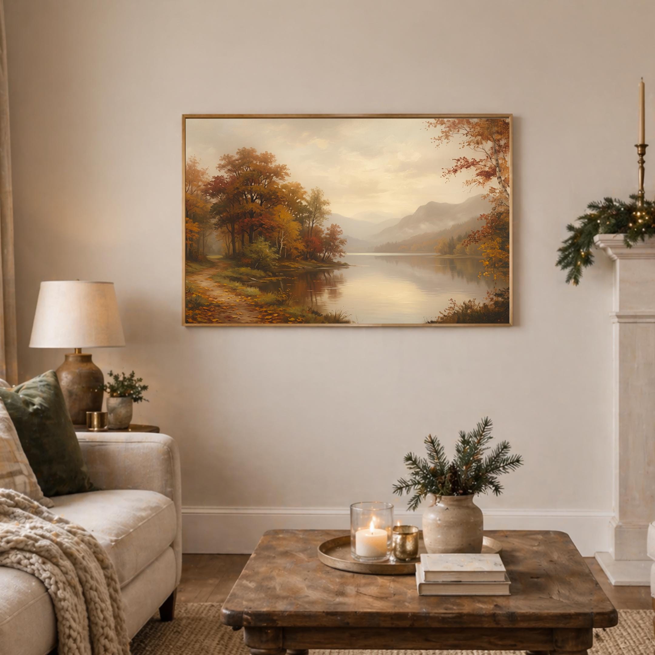 Lake Mountain Fall Frame TV Art | Moody Autumn Landscape Samsung TV Digital Download — image 6
