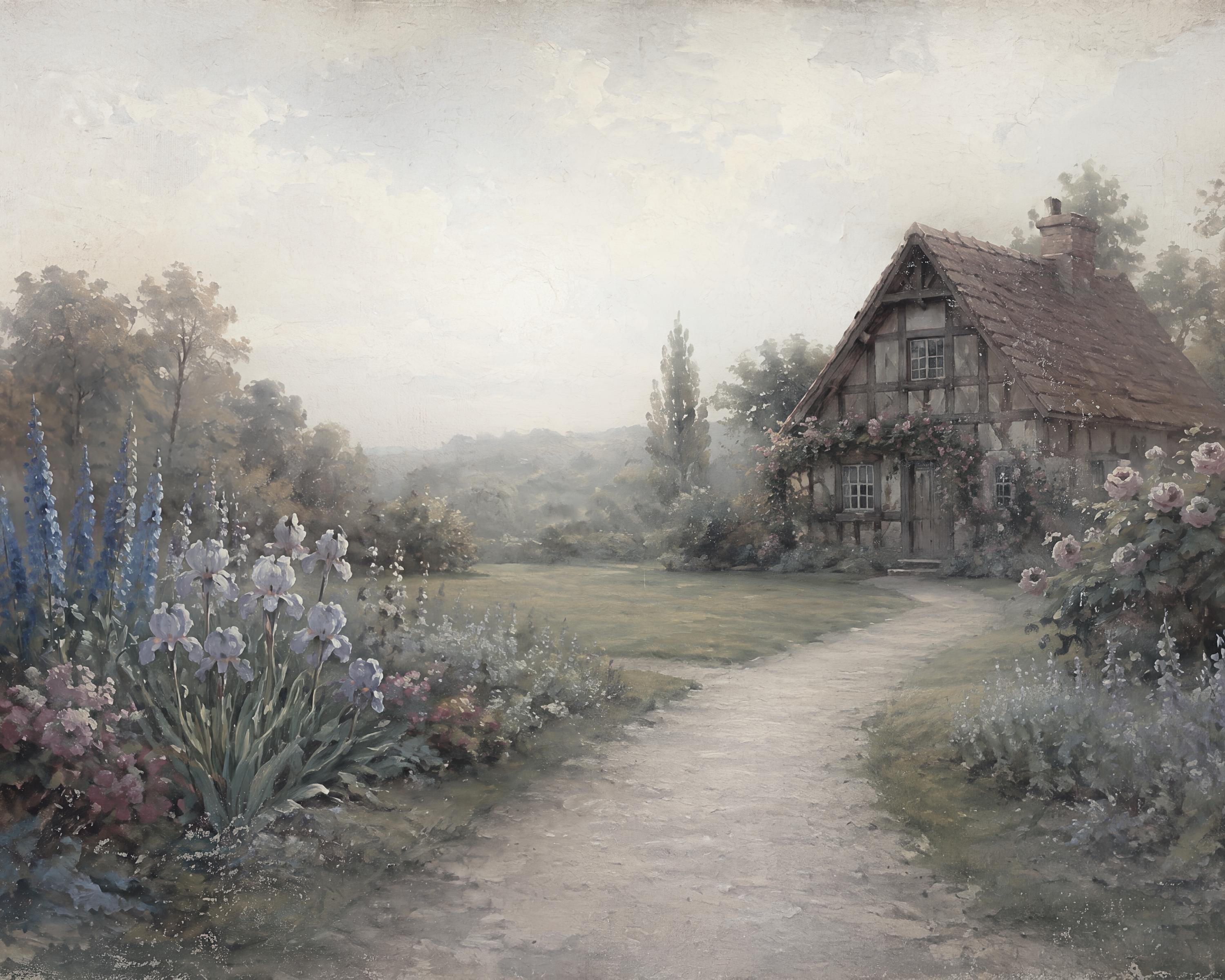German Cottage Garden Printable Wall Art, Vintage Floral Path Landscape, Romantic European Digital Download — image 3