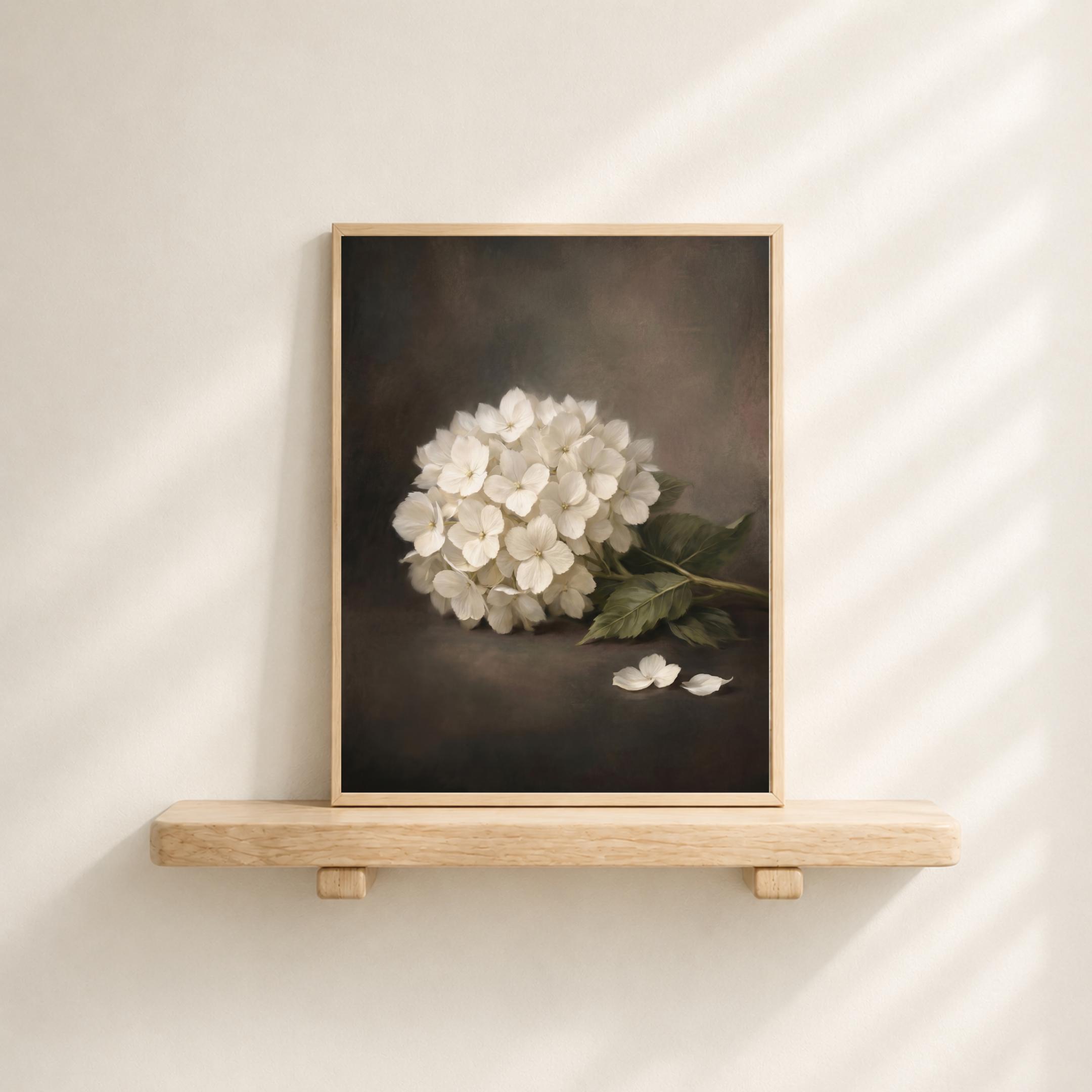 White Hydrangea Still Life Wall Art, Moody Floral Prints, Antique Floral Decor (Digital Download) — image 6
