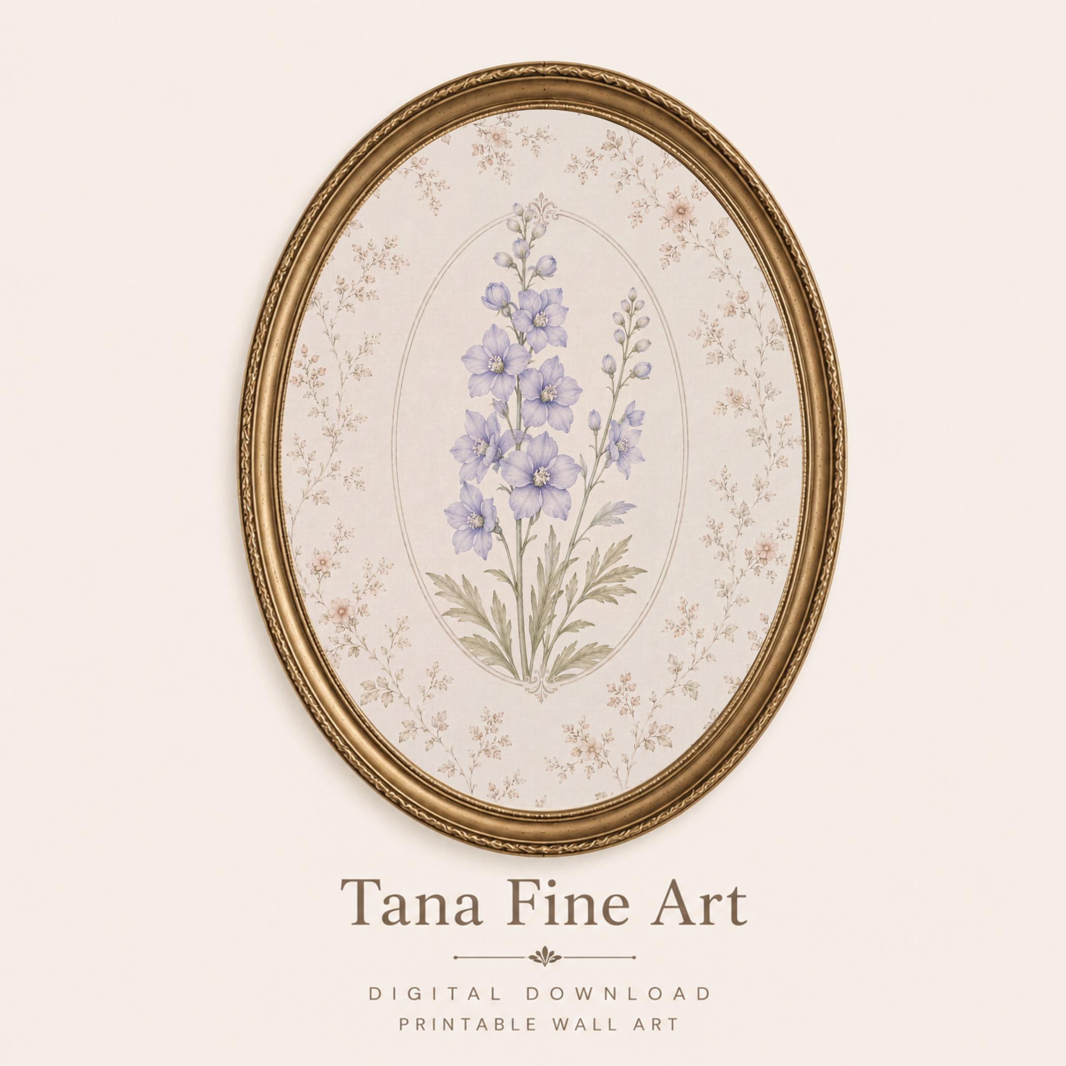 July Birth Month Flower Print | Larkspur Printable Wall Art | Vintage Botanical Gift Digital Download — image 5