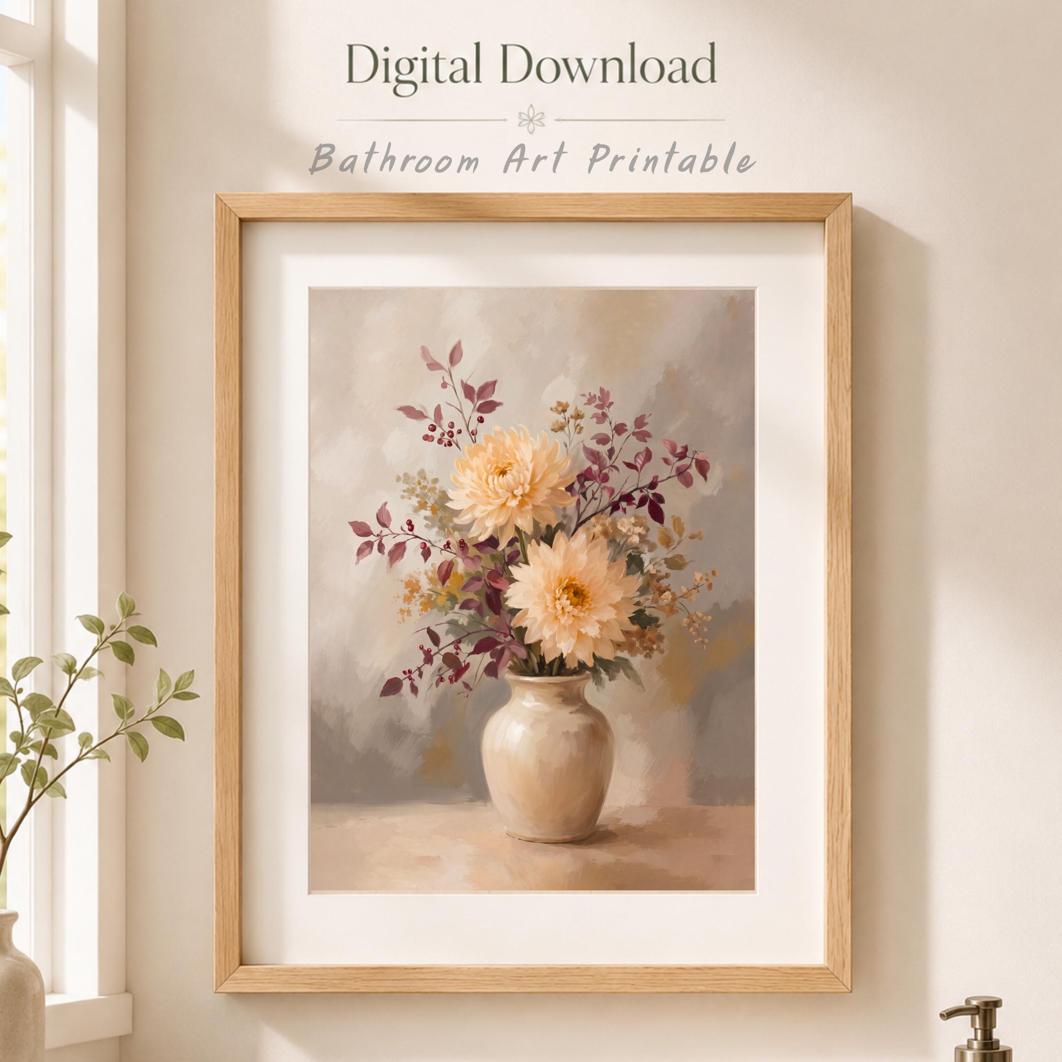 Autumn Dahlia Wall Art, Cream Floral, Neutral Fall Flower Painting, Vintage Farmhouse (Digital Download) — image 5