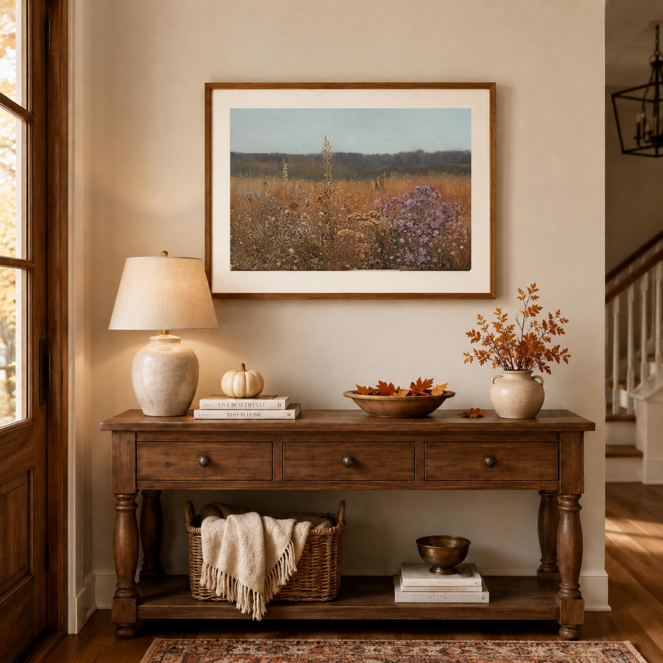 Fall Landscape Print, Autumn Meadow Wall Art, Vintage Wildflower Field Print (Digital Download) — image 6