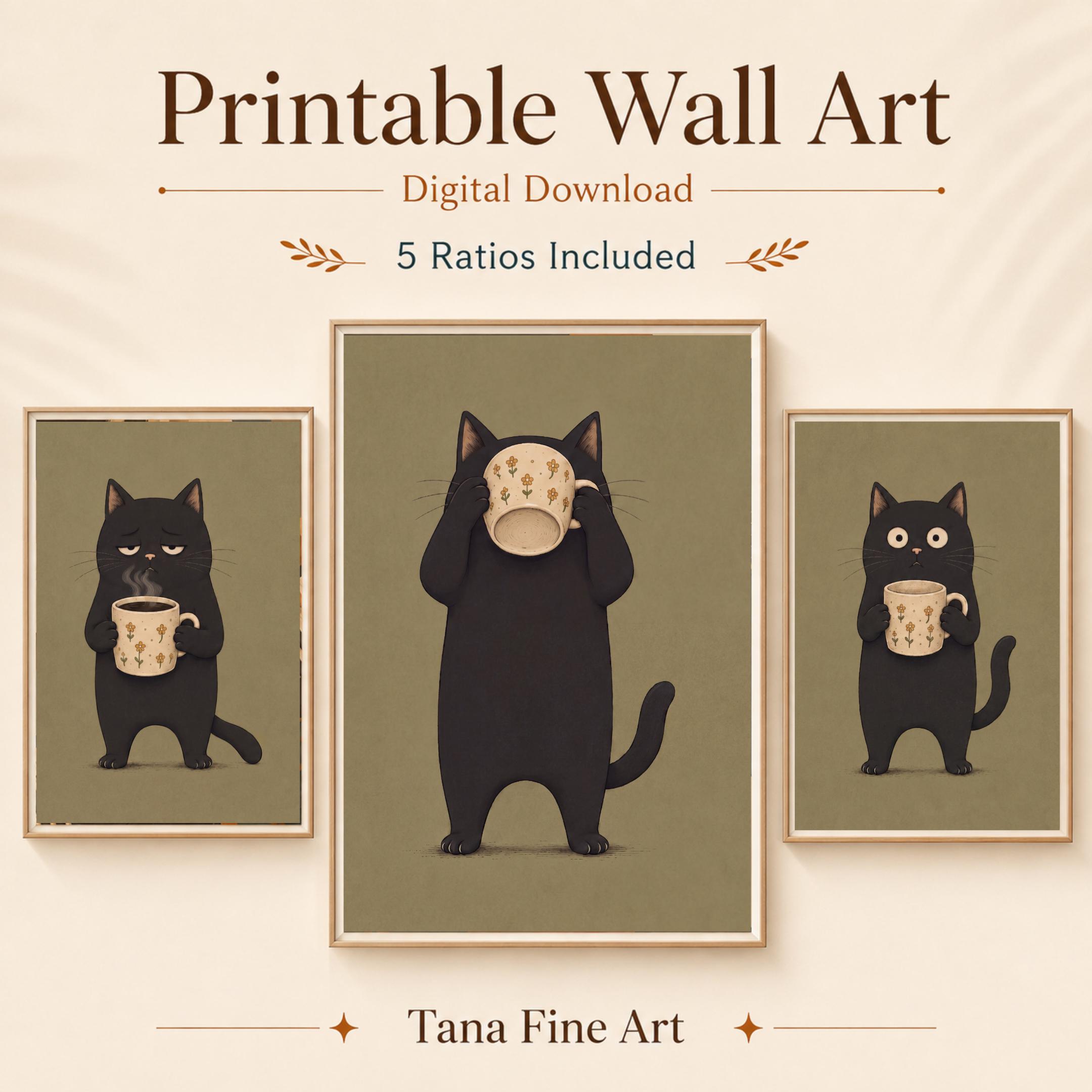 Black Cats & Coffee Cups — Set of 3 — image 7