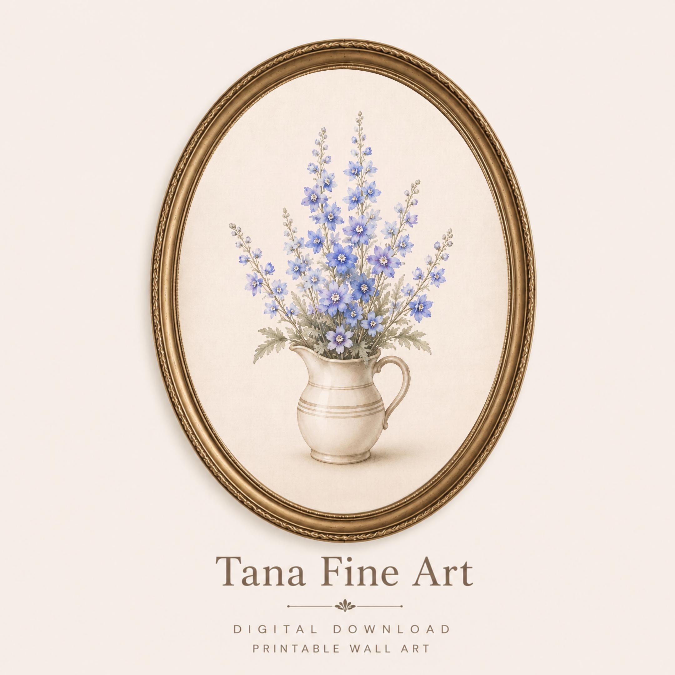 July Birth Flower Art Print | Larkspur Printable Art | Blue Floral Pitcher Digital Download — image 3