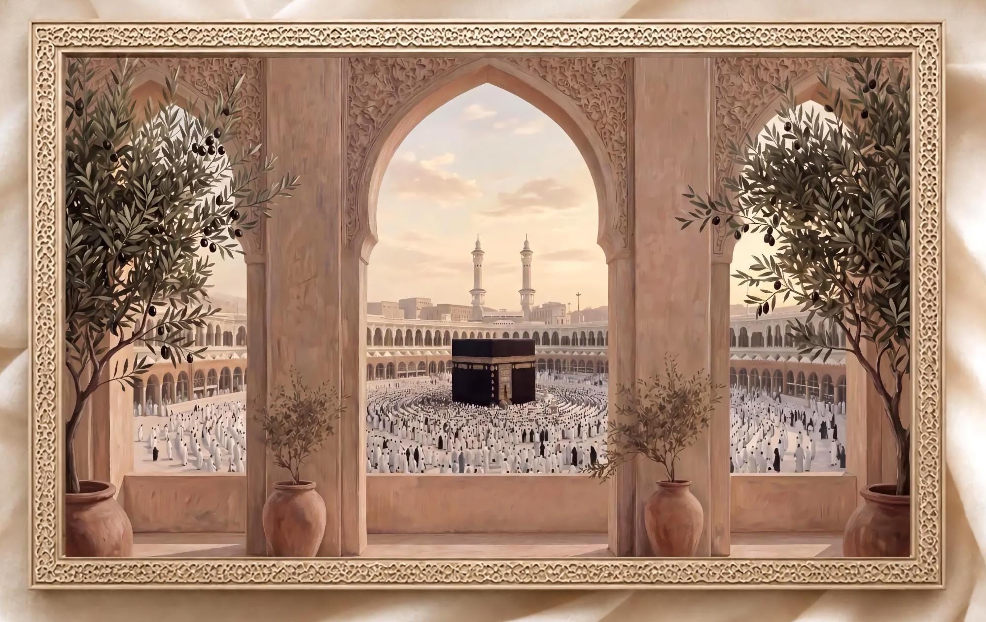 Islamic Kaaba Arch Printable Wall Art, Mecca Wall Decor, Neutral Prayer Room Digital Download — image 2