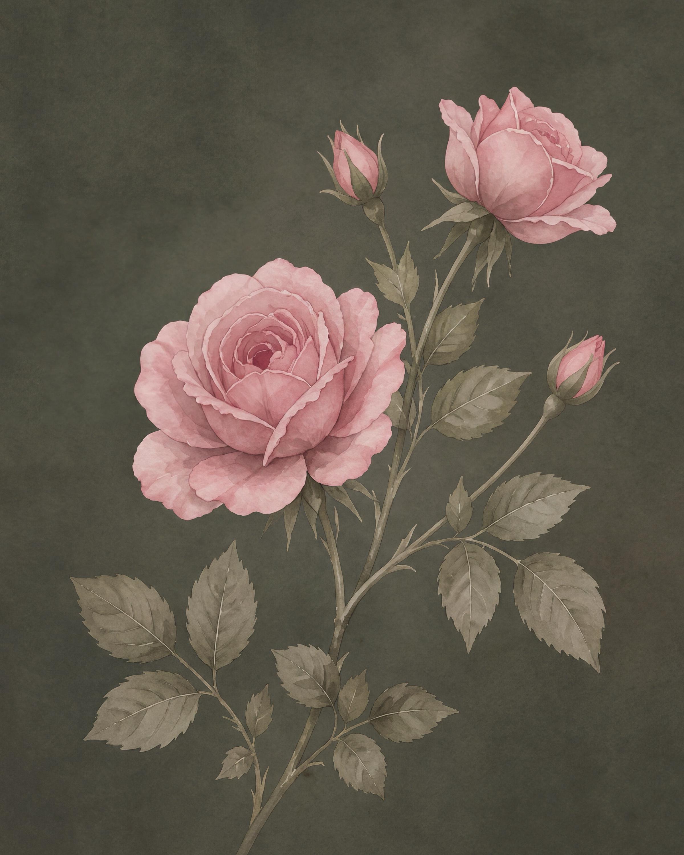 Moody June Birth Flower Print | Pink Rose Wall Art | Vintage Botanical Digital Download — image 3
