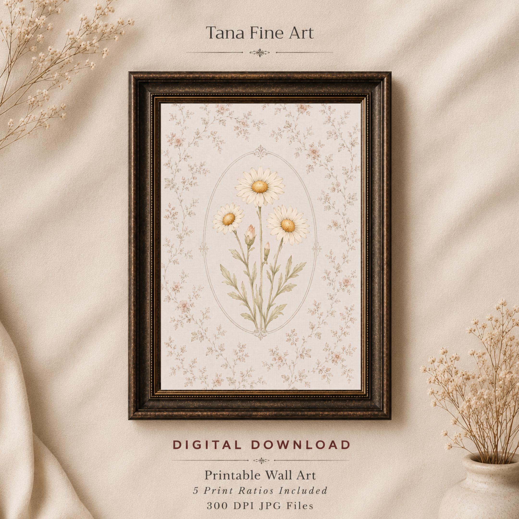 April Birth Month Flower Print | Daisy Wall Art | Vintage Botanical Gift Digital Download Decor — image 4