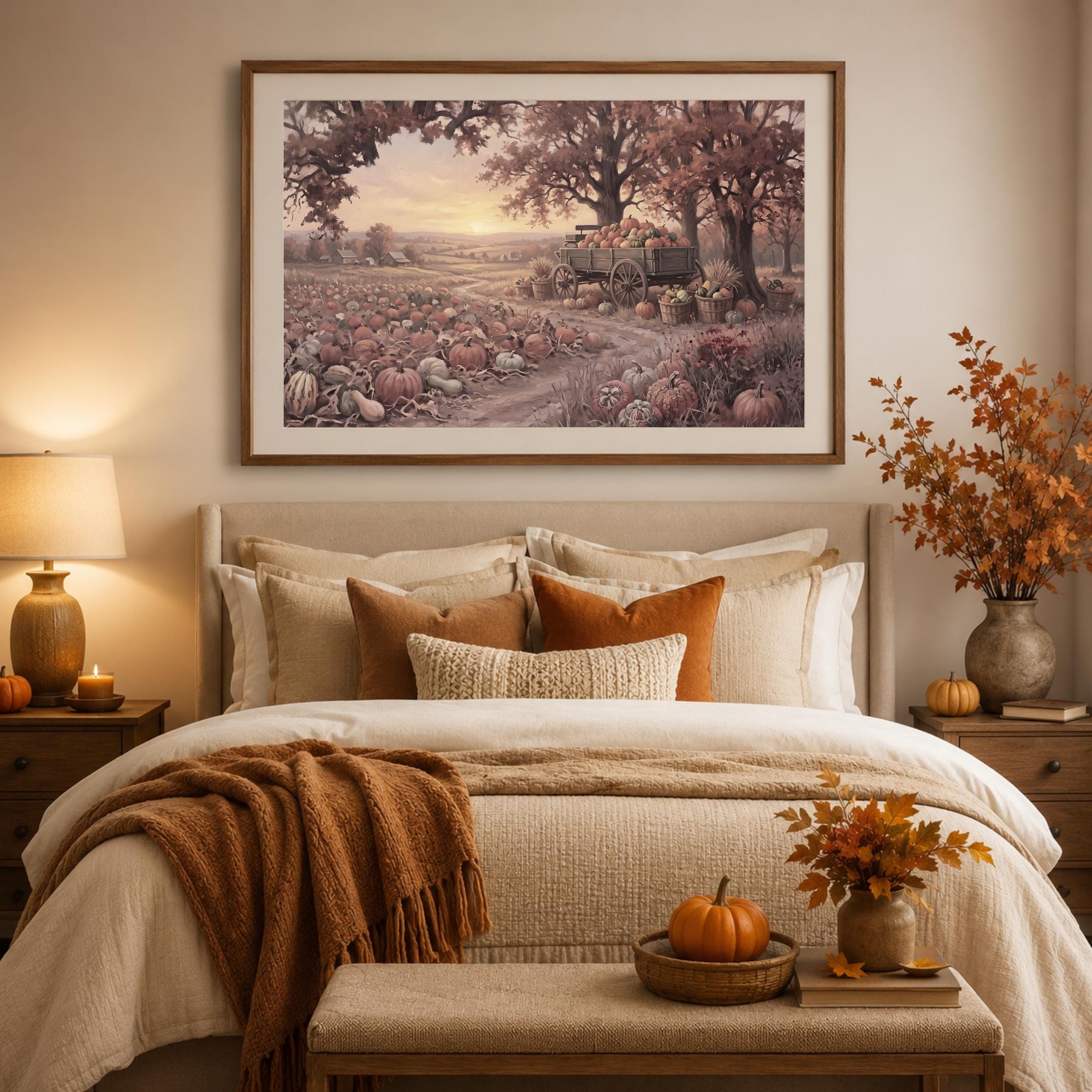 Pumpkin Patch Wall Art | Fall Farm Landscape Print | Rustic Printable Digital Download — image 5