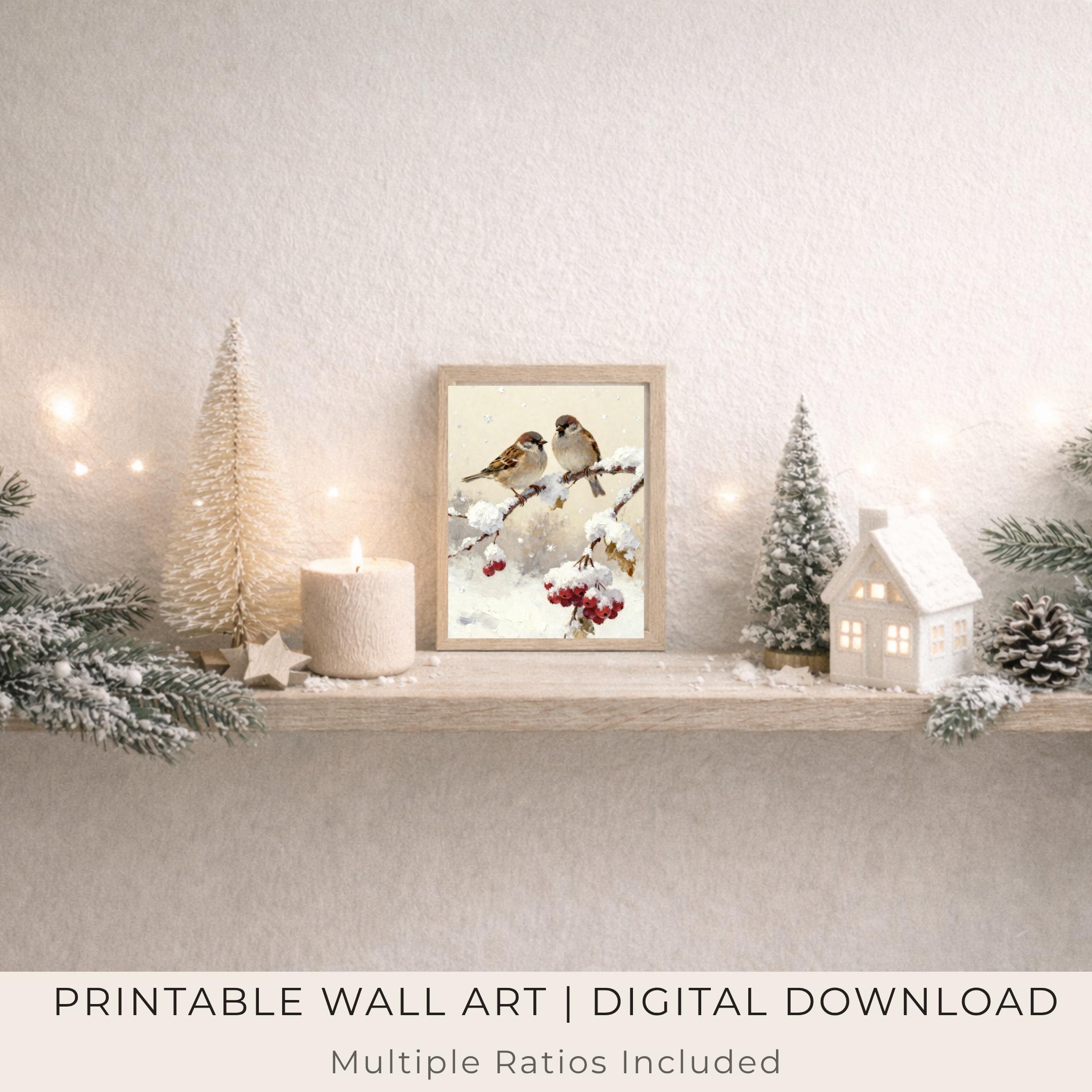 Winter Bird Wall Art Printable | Cozy Sparrows Snowy Branch (Digital Download) — image 7