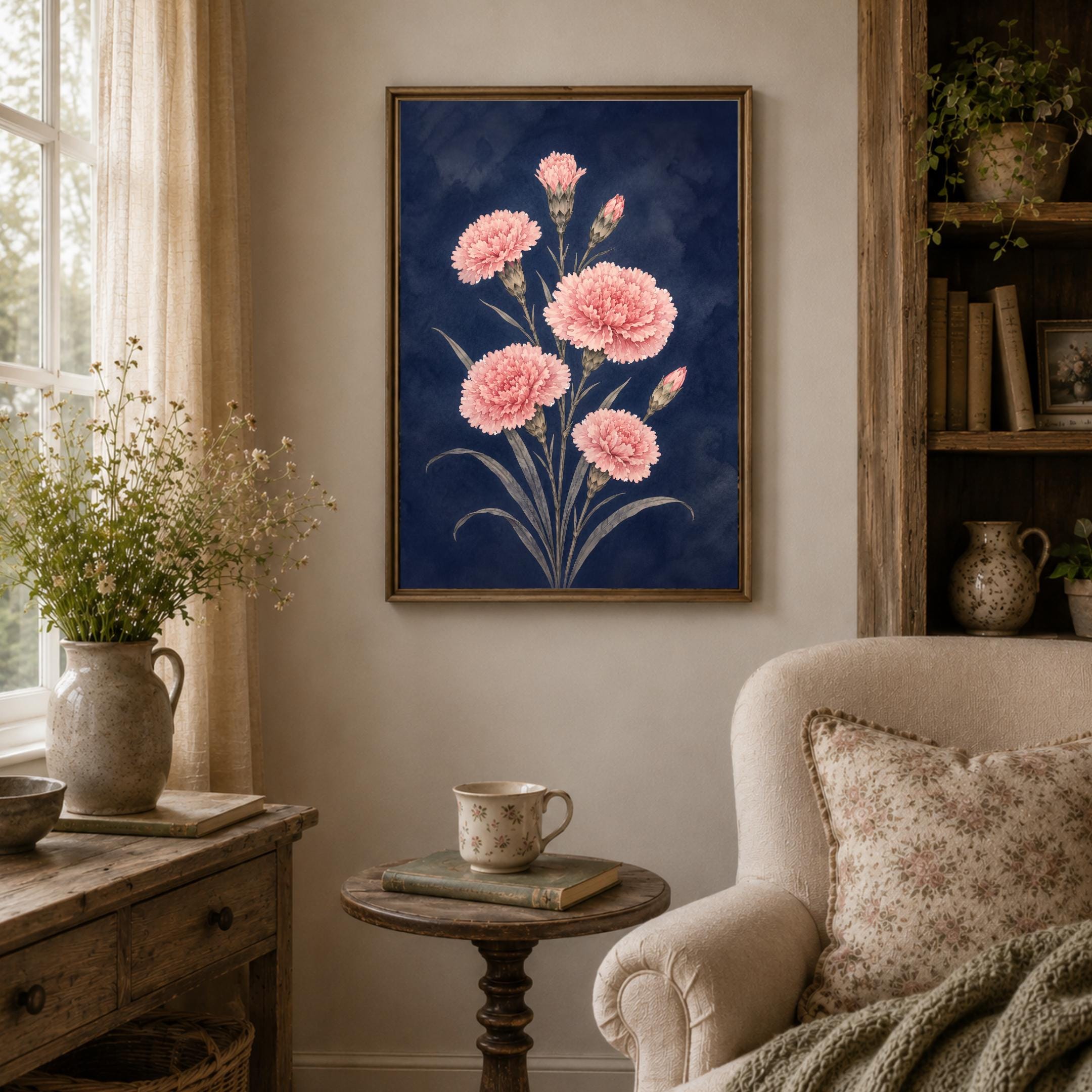 Moody January Birth Flower Print | Carnation Wall Art | Dark Botanical Digital Download — image 6