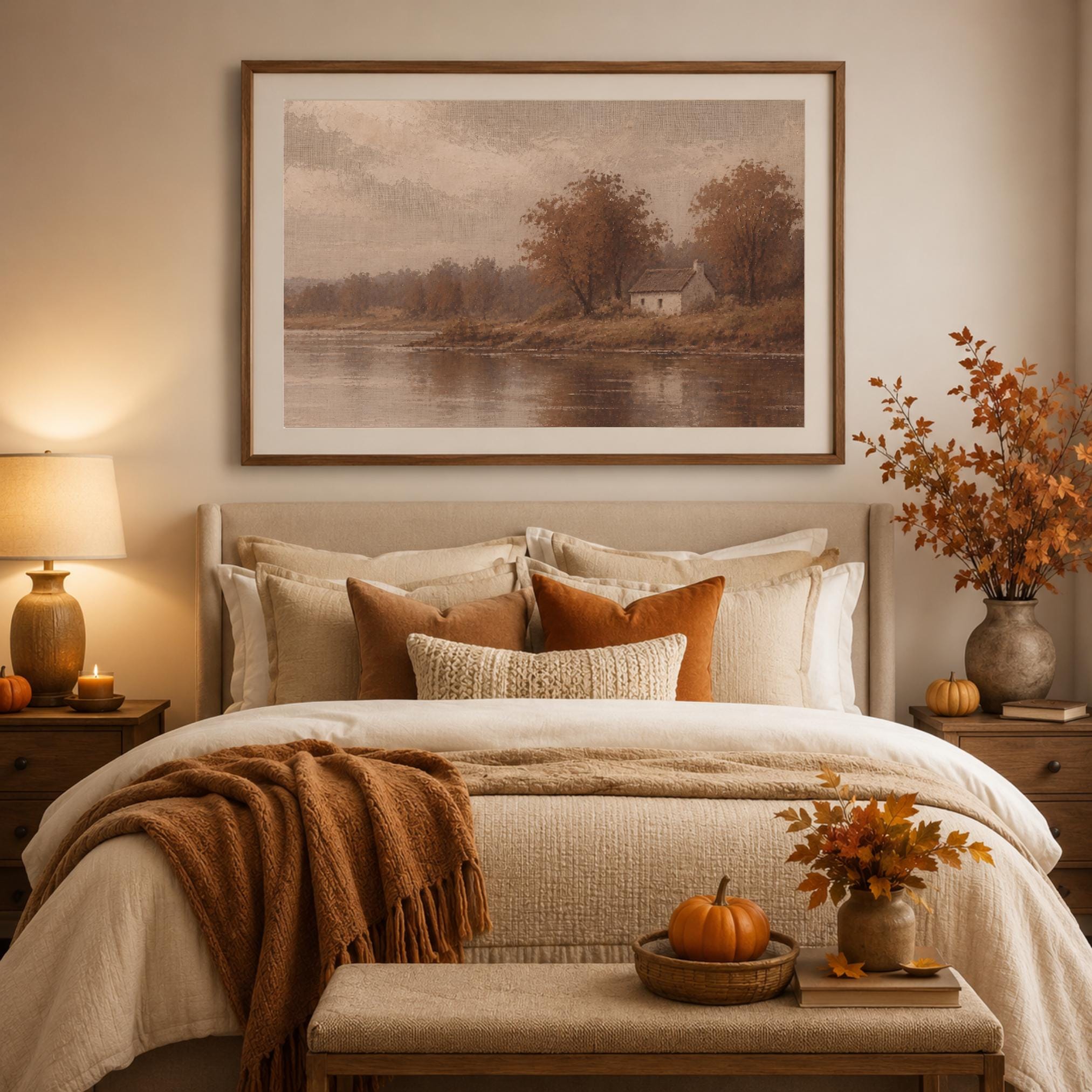 Autumn Cottage Lake Printable Wall Art, Moody Brown Landscape, Rustic Decor Digital Download — image 8
