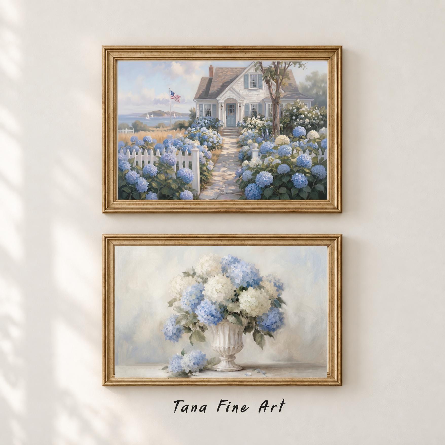 Vintage Hydrangea Gallery Wall Set of 9, Coastal Cottage Gallery Decor Prints (Digital Download) — image 2