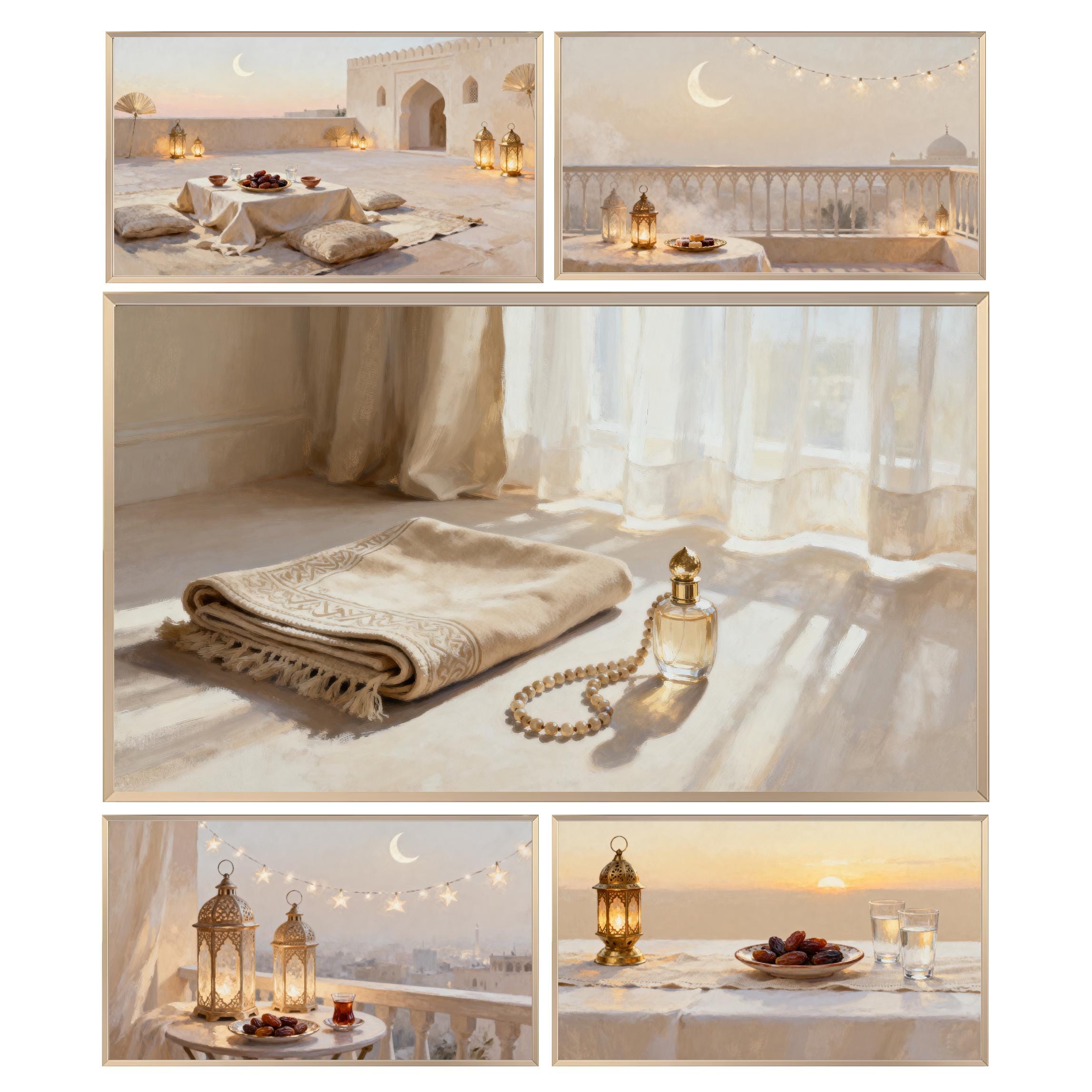 Islamic Frame TV Art Bundle 20 JPGs, Neutral Lantern Crescent Art | Digital Download — image 3