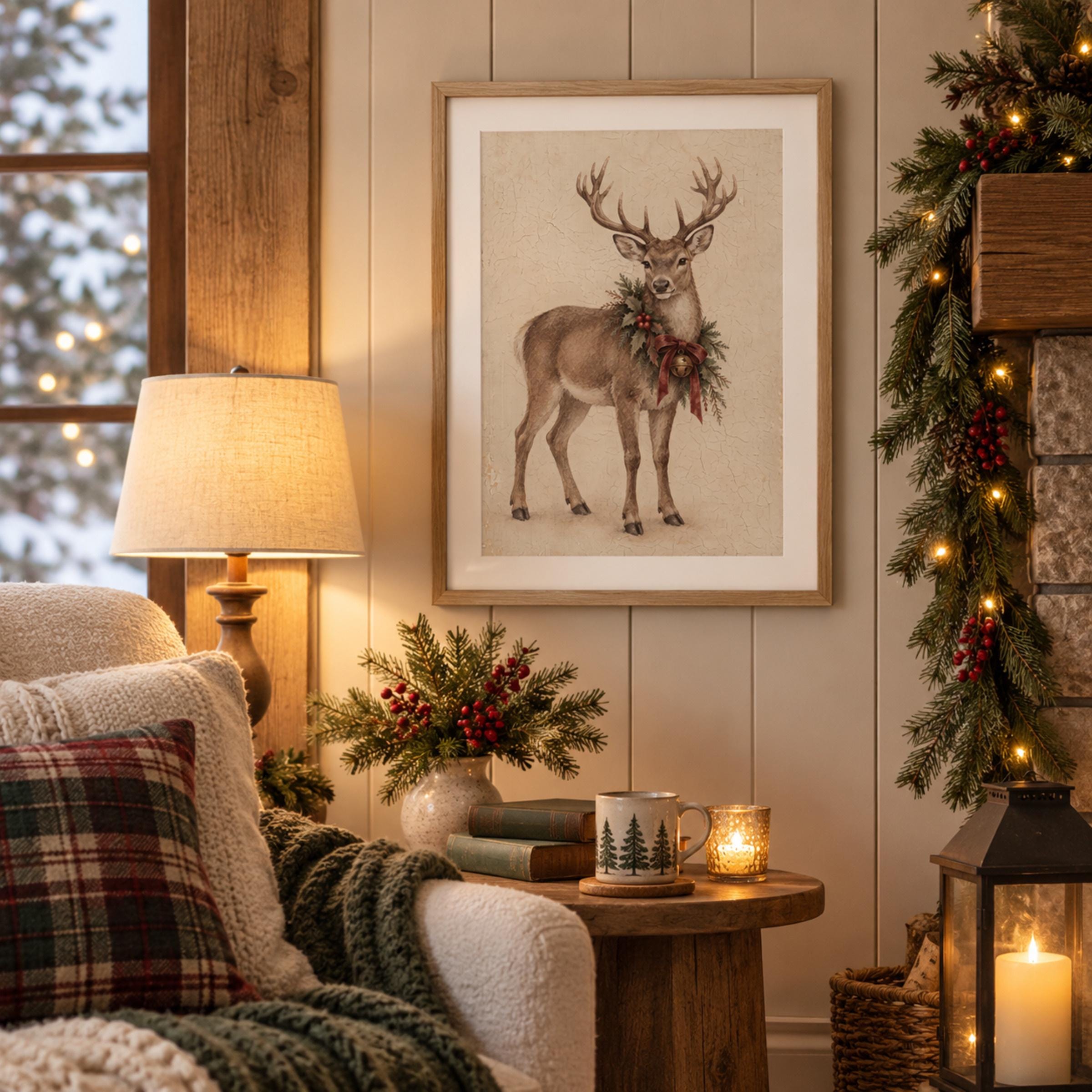 Festive Stag with Evergreen Wreath — image 3