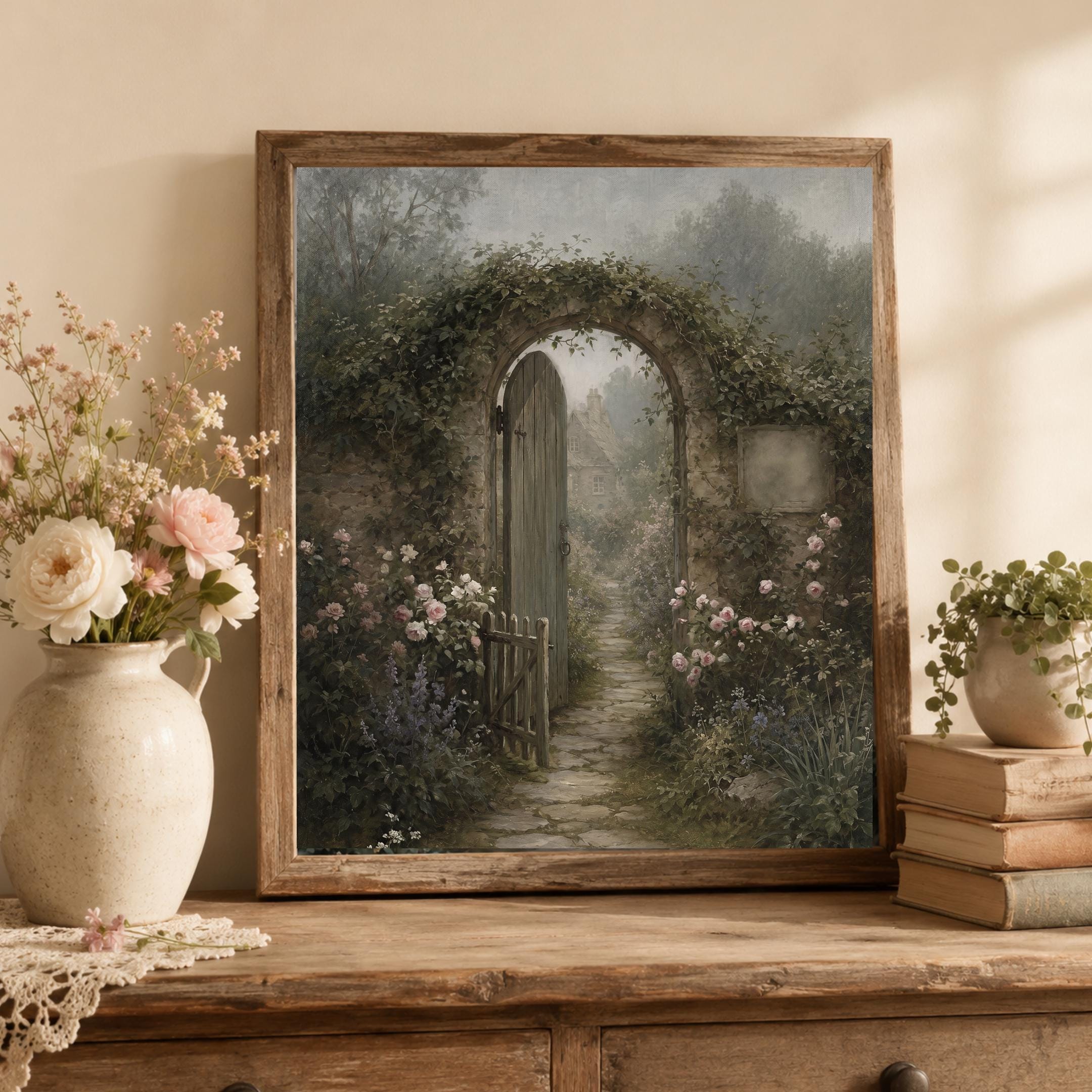 Vintage Secret Garden Wall Art, Hidden Cottage Gate Print, English Garden Decor (Digital Download) — image 6