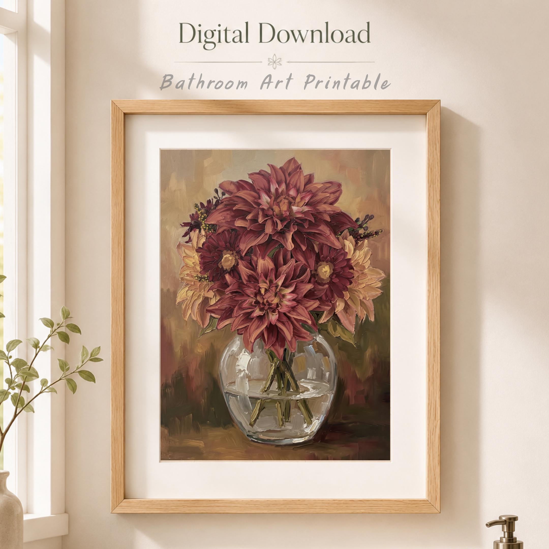 Burgundy Dahlia Vase Printable Wall Art, Moody Autumn Floral Rustic Home Decor Digital Download — image 8