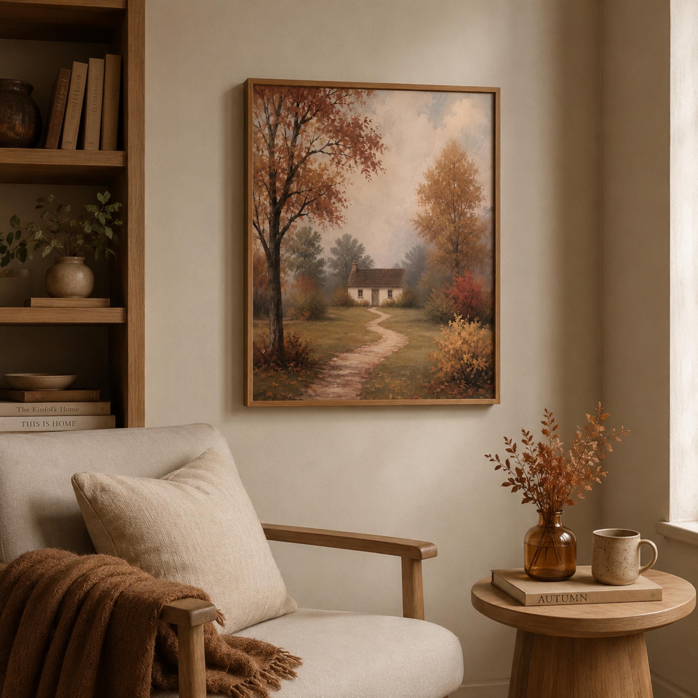 Autumn Cottage Wall Art | Fall Landscape Print | Vintage Farmhouse Digital Download — image 4
