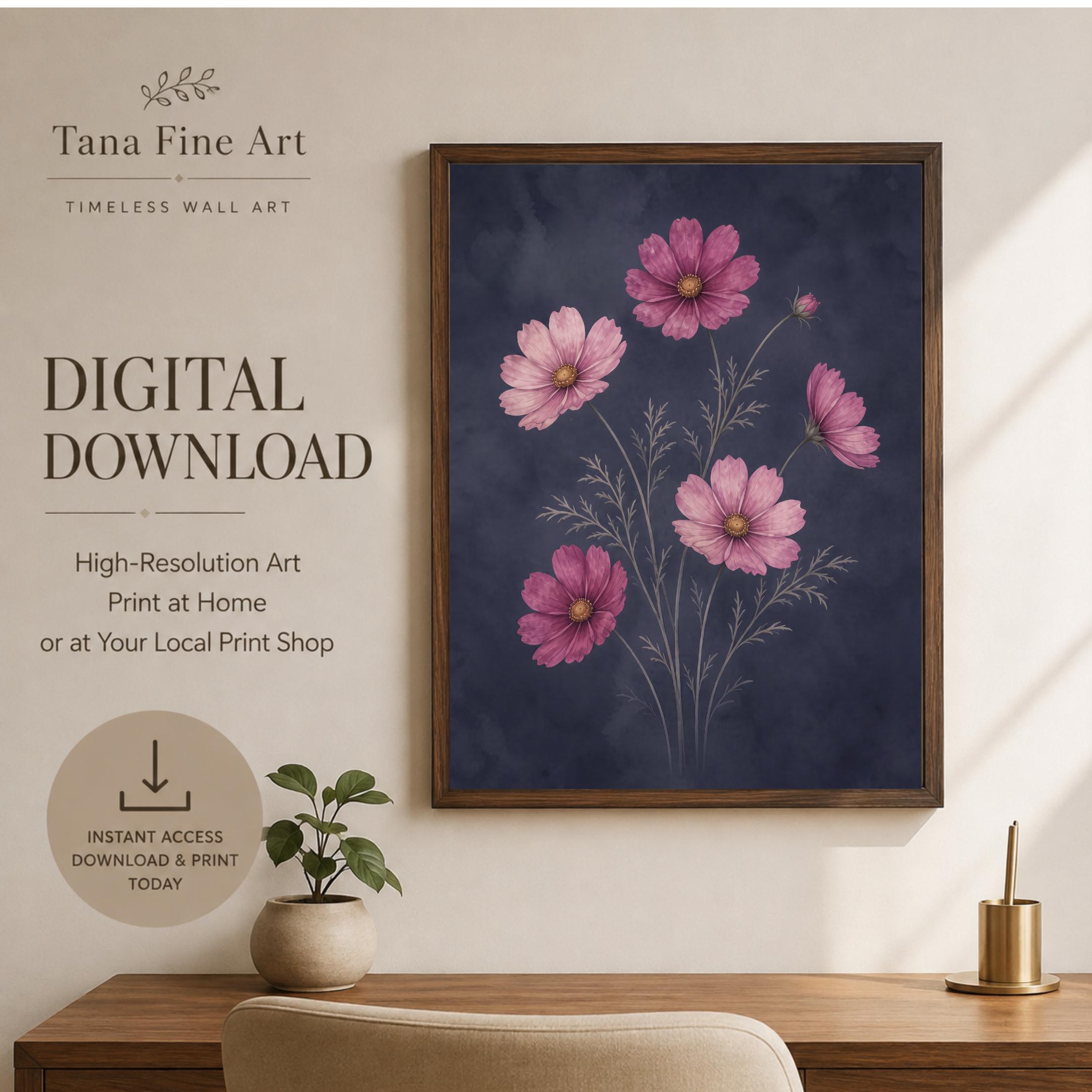 Moody October Birth Flower Print | Cosmos Flower Wall Art | Botanical Digital Download — image 9
