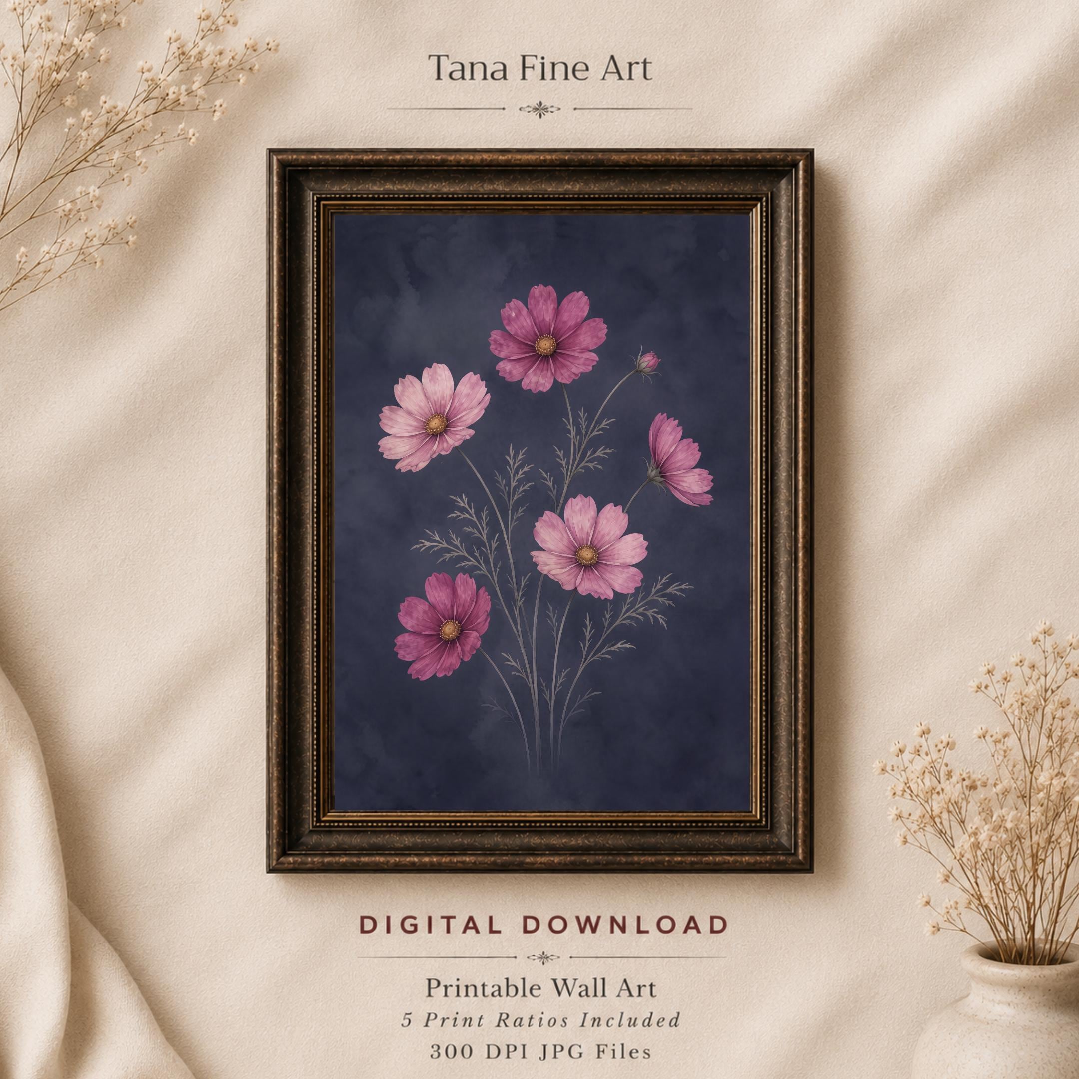 Moody October Birth Flower Print | Cosmos Flower Wall Art | Botanical Digital Download — image 8