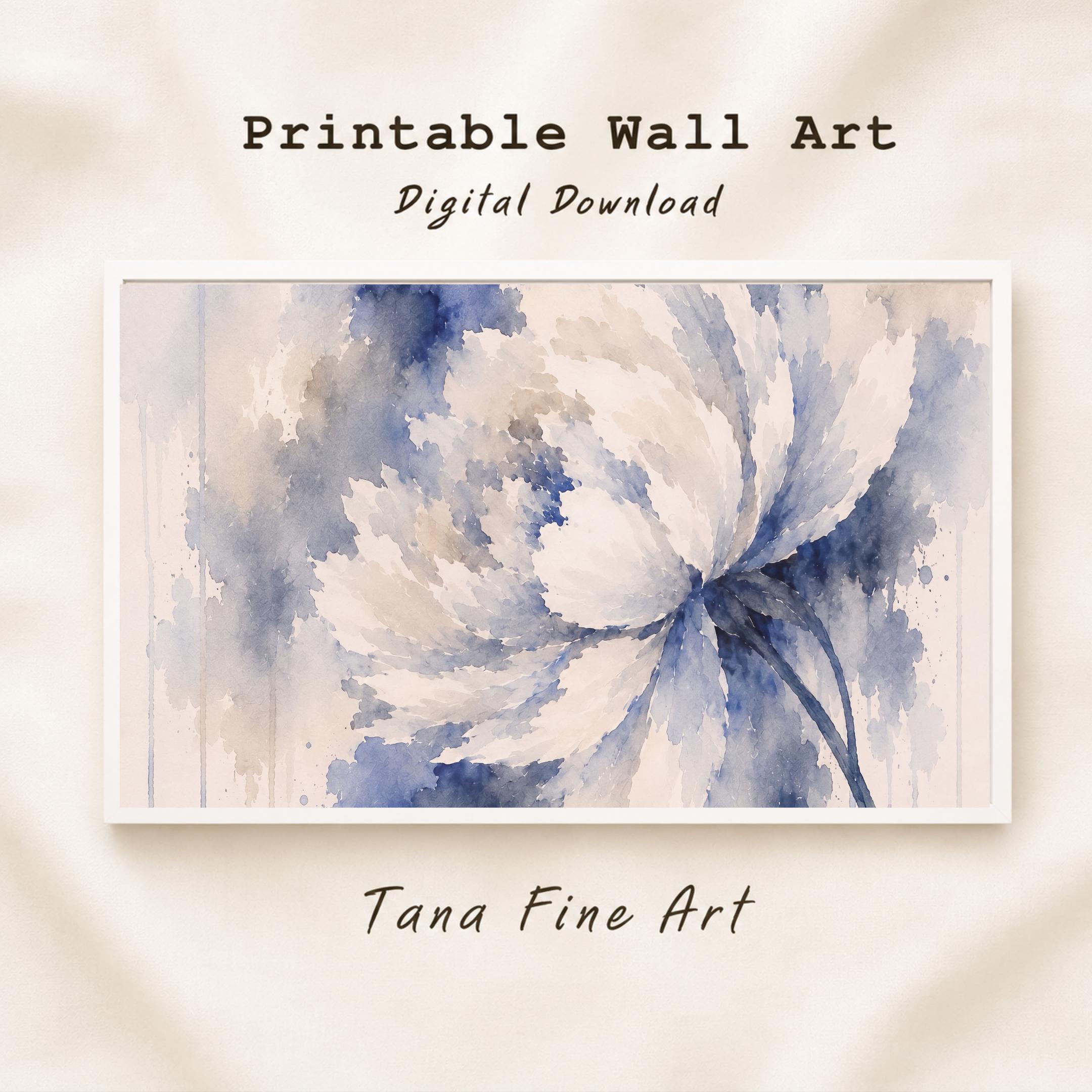 Watercolor Floral Wall Art Set of 2, Blue White Abstract Flower Prints (Digital Download) — image 7