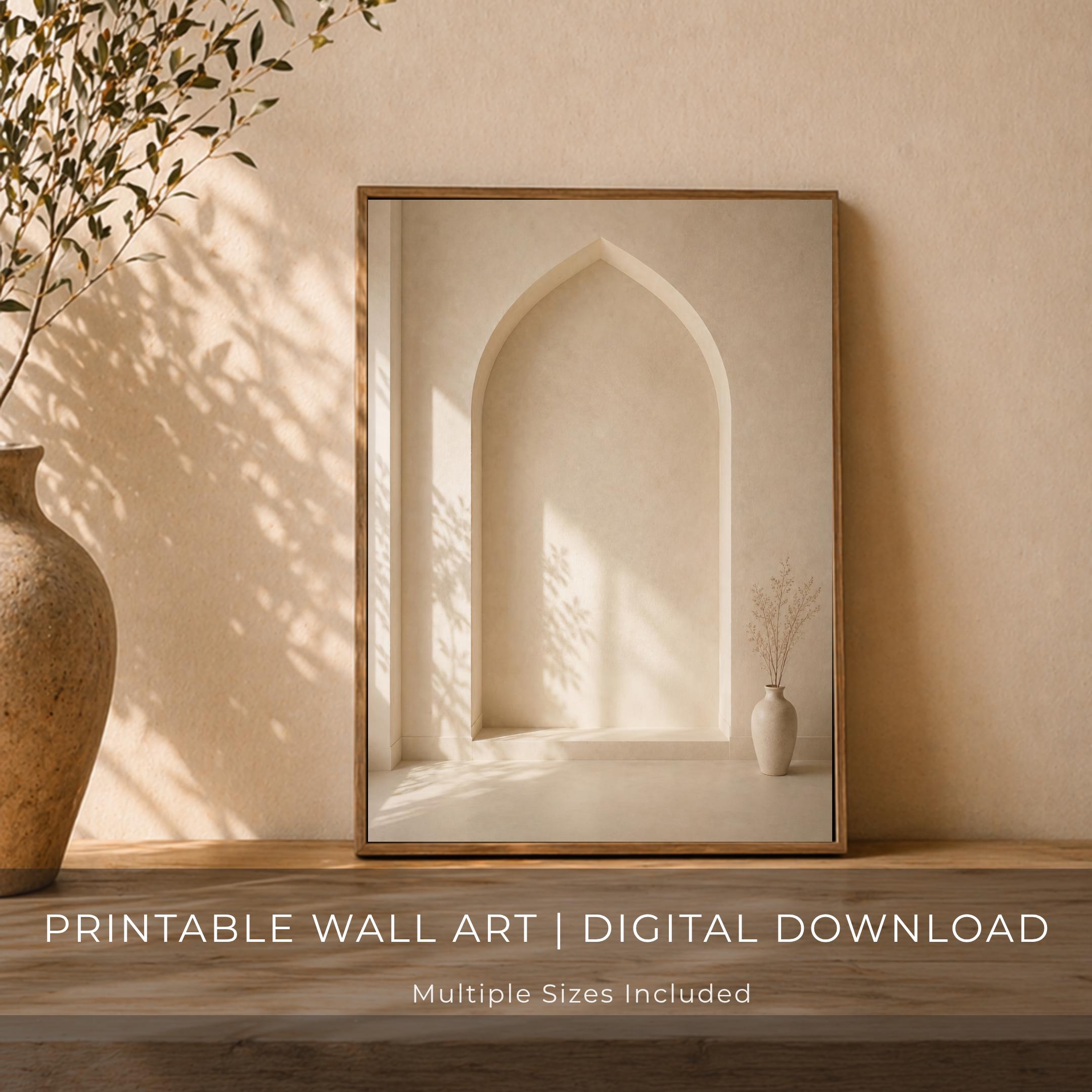 Minimal Mihrab Wall Art, Beige Islamic Prayer Room Print, Muslim Home Decor (Digital Download) — image 2