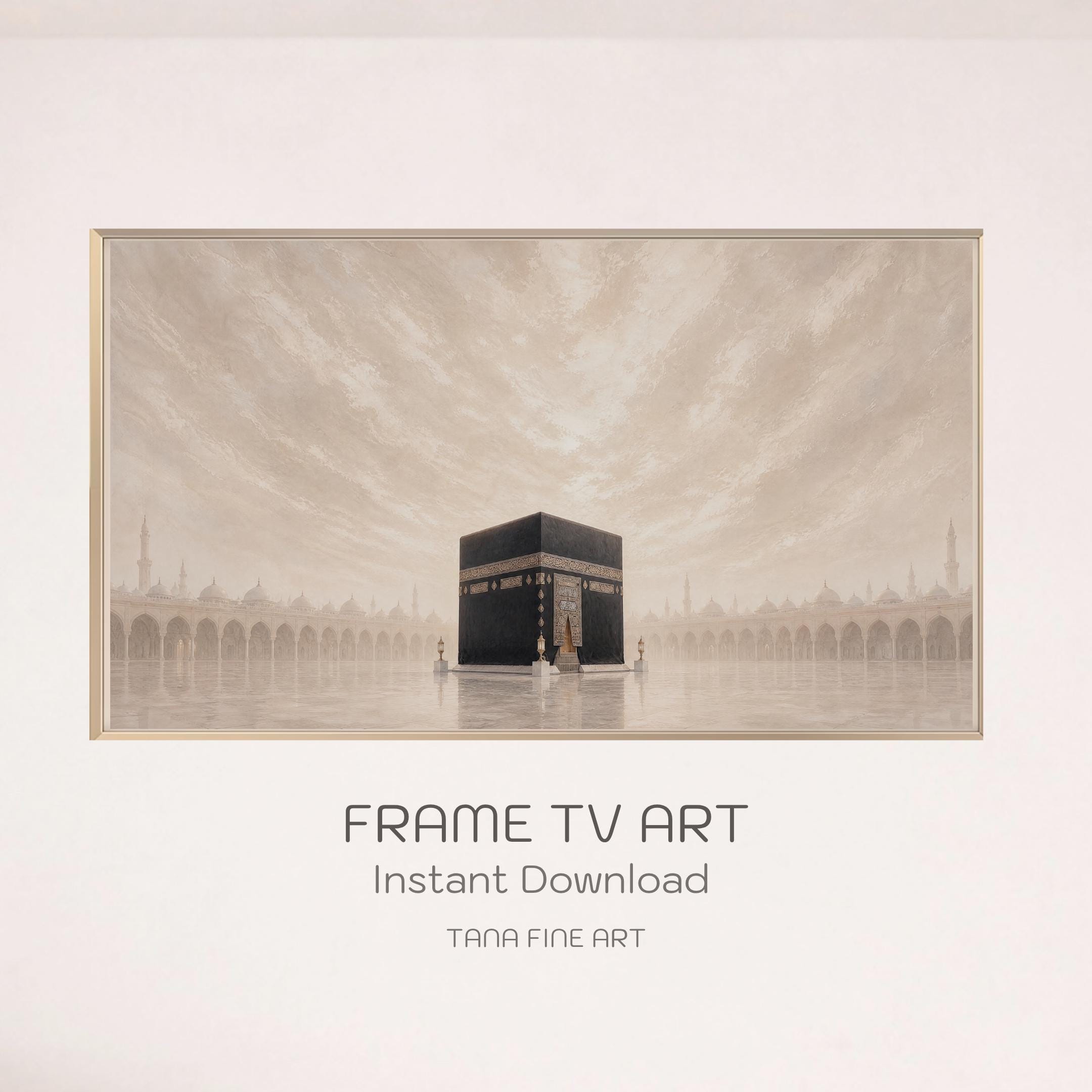 Kaaba Islamic TV Art, Minimalist Frame TV, Neutral Tones (Digital Download)
