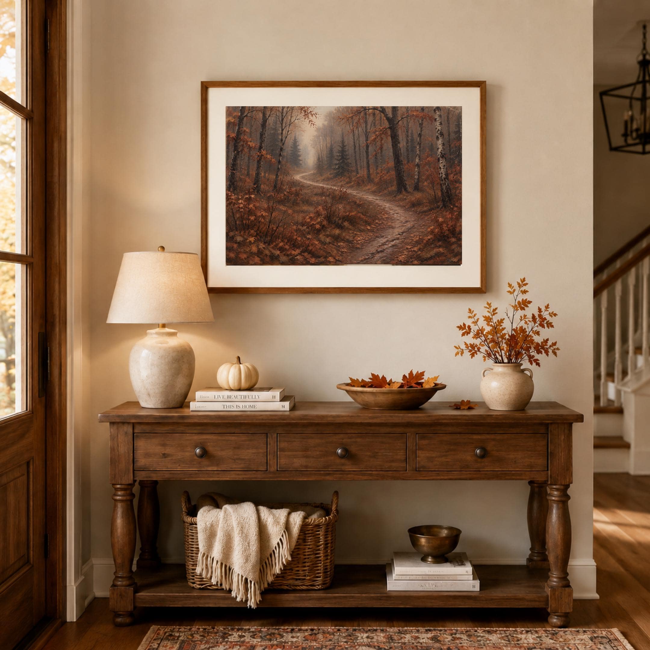 Autumn Forest Path Wall Art, Vintage Style Woodland Landscape, Burnt Orange Digital Download — image 8
