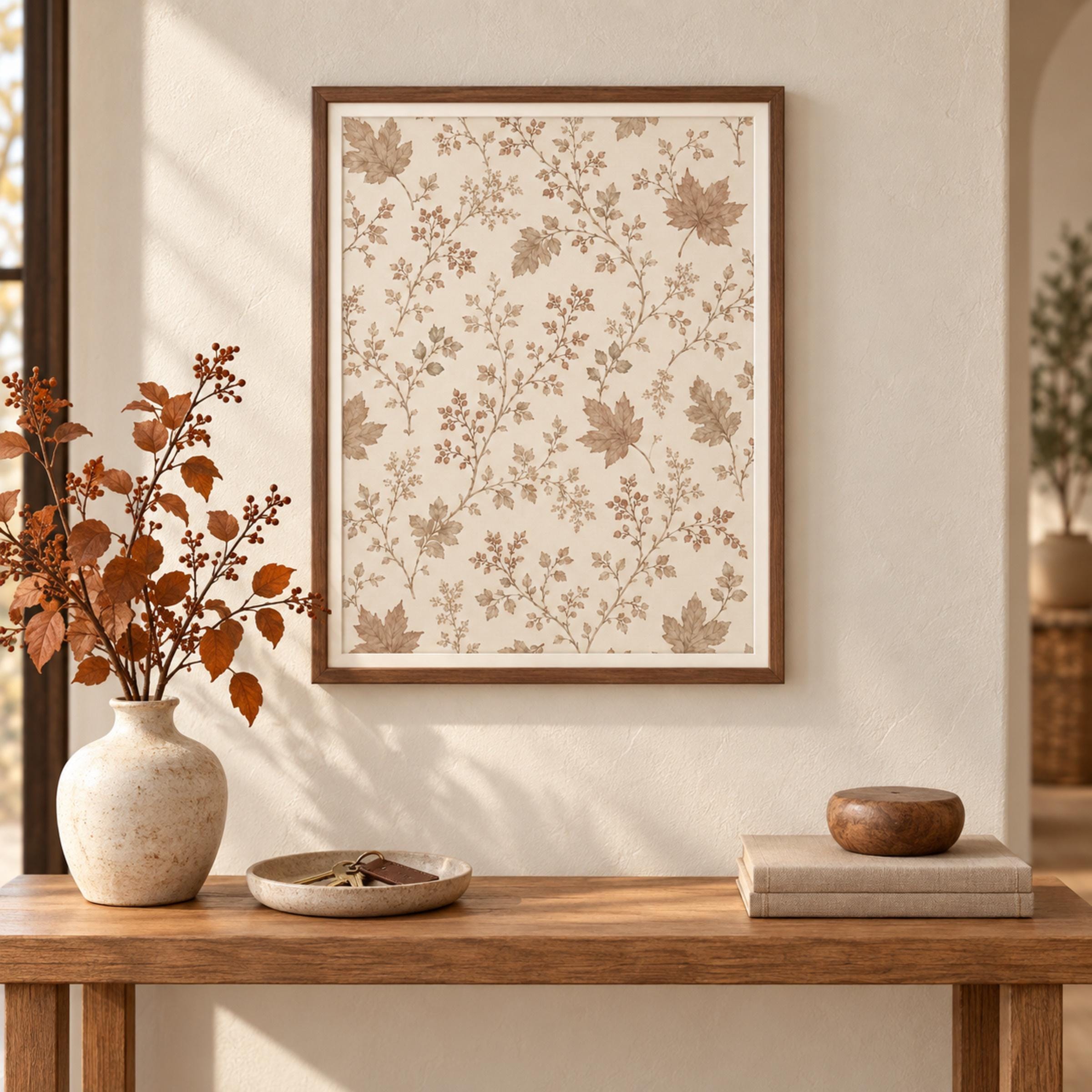 Fall Botanical Pattern Wall Art | Autumn Leaf Print | Neutral Cottage Decor Printable Digital Download — image 3