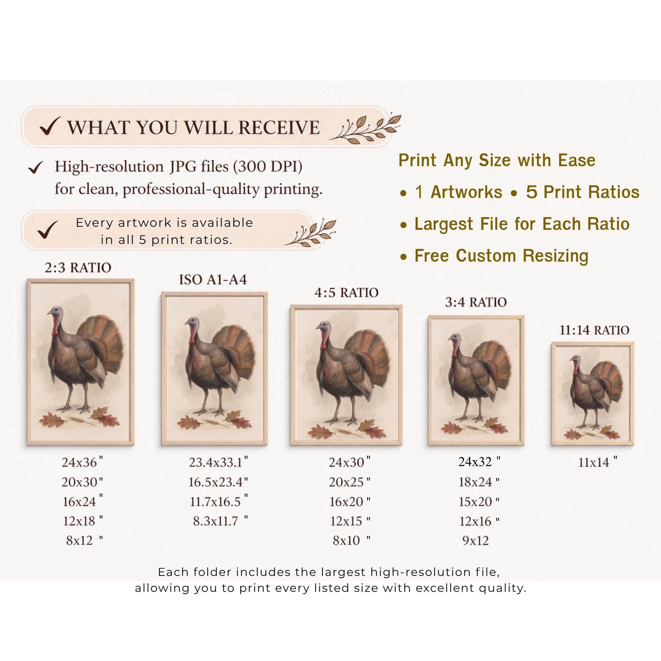 Vintage Turkey Wall Art | Thanksgiving Bird Print | Fall Printable Digital Download — image 8