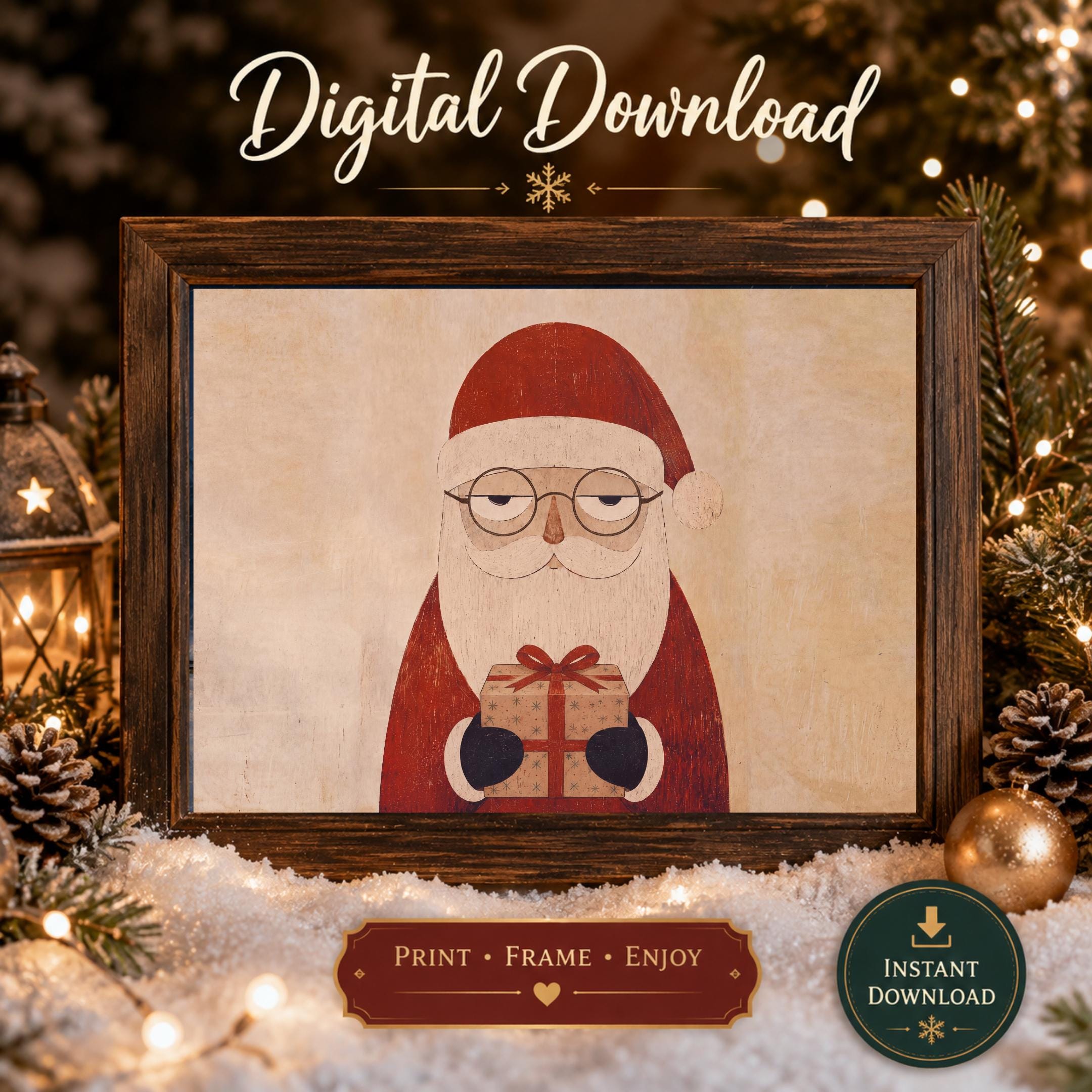 Retro Santa with a Wrapped Gift