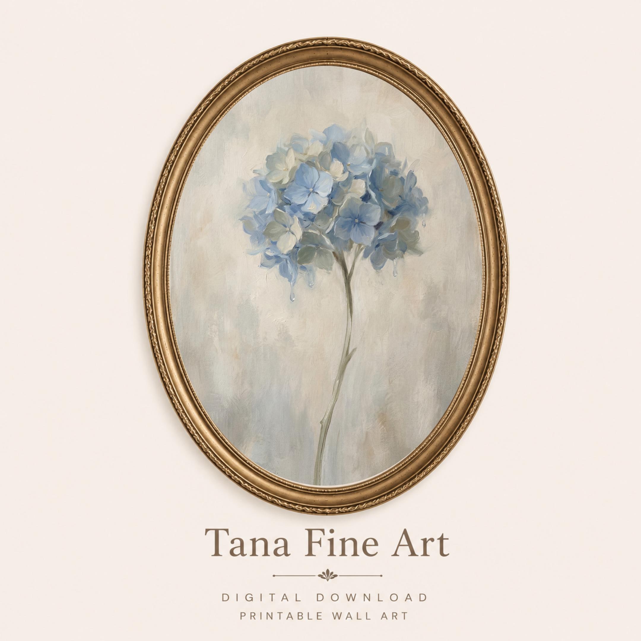 Soft Painting Blue Hydrangea Wall Art | Neutral Floral Print  (Digital Download)