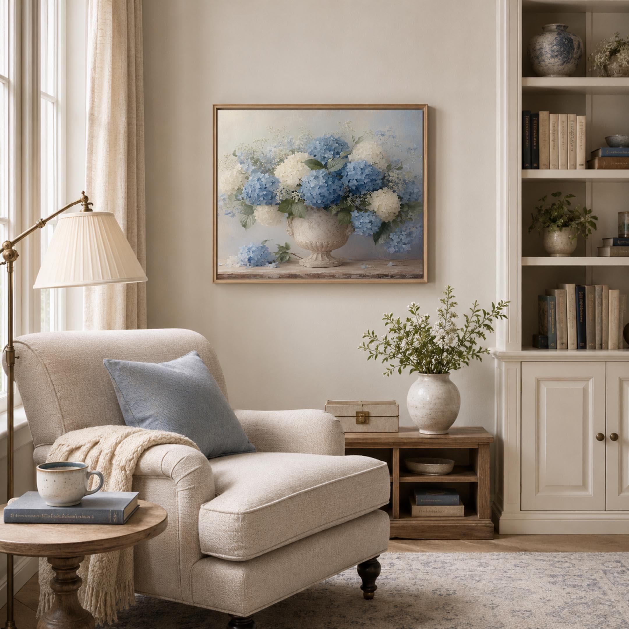 Neutral Floral Prints, Blue Hydrangea Aged French Stone Urn, Floral Vase Print (Digital Download) — image 5