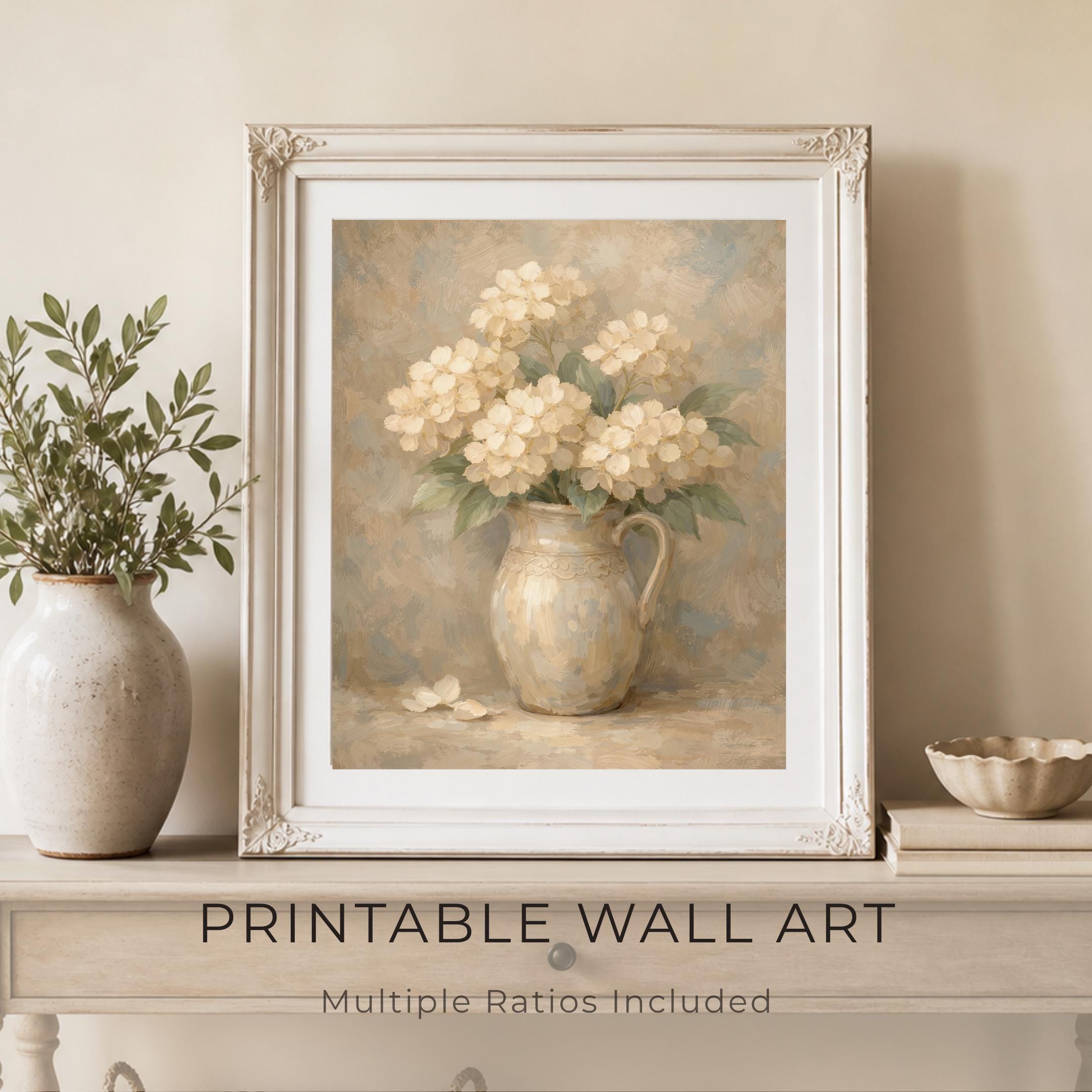 Vintage Hydrangea Wall Art Printable |  Flower in Jug | Farmhouse Floral Decor (Digital Download) — image 4