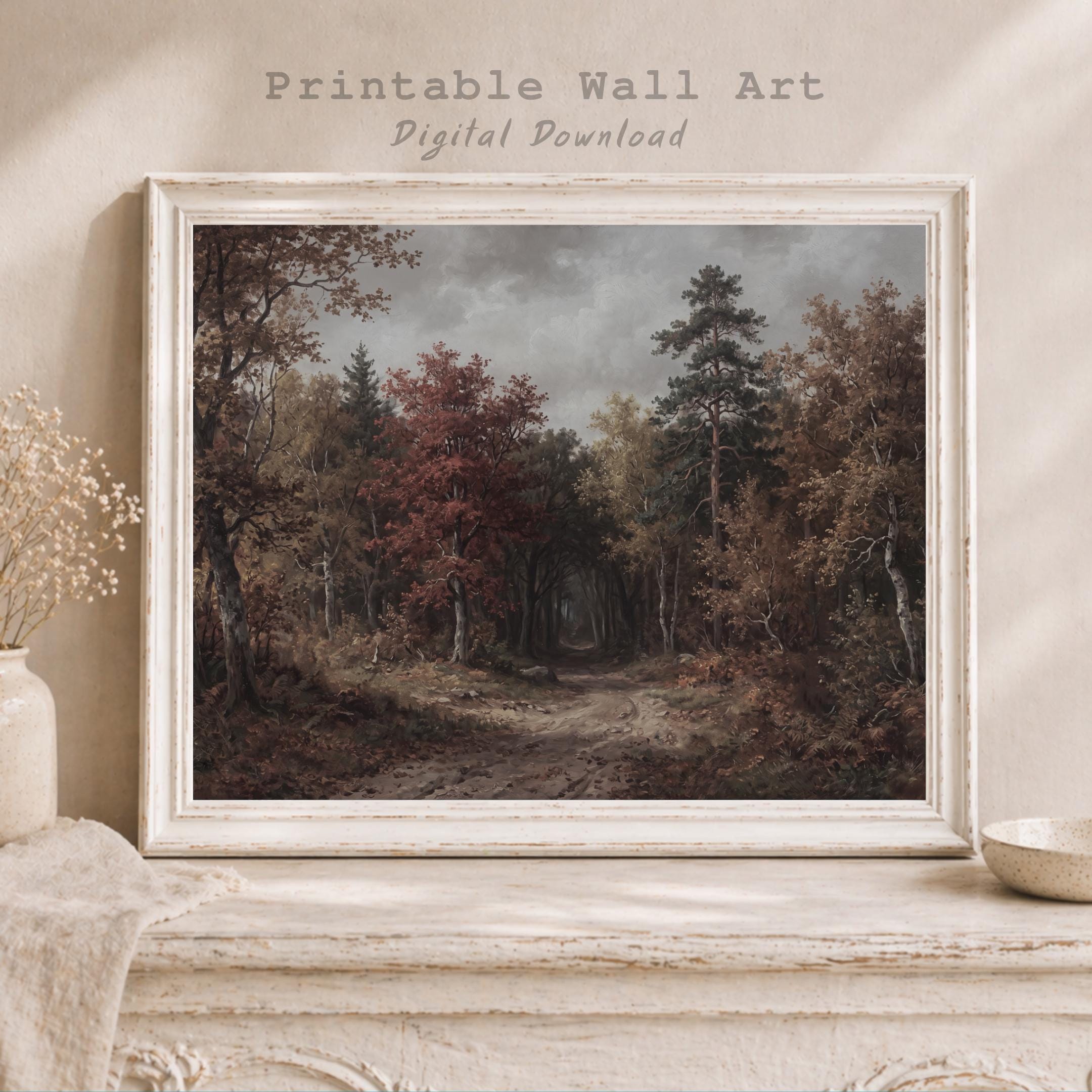 Moody Fall Forest Print Wall Art, Dark Enchanted Forest Path (Digital Download) — image 9