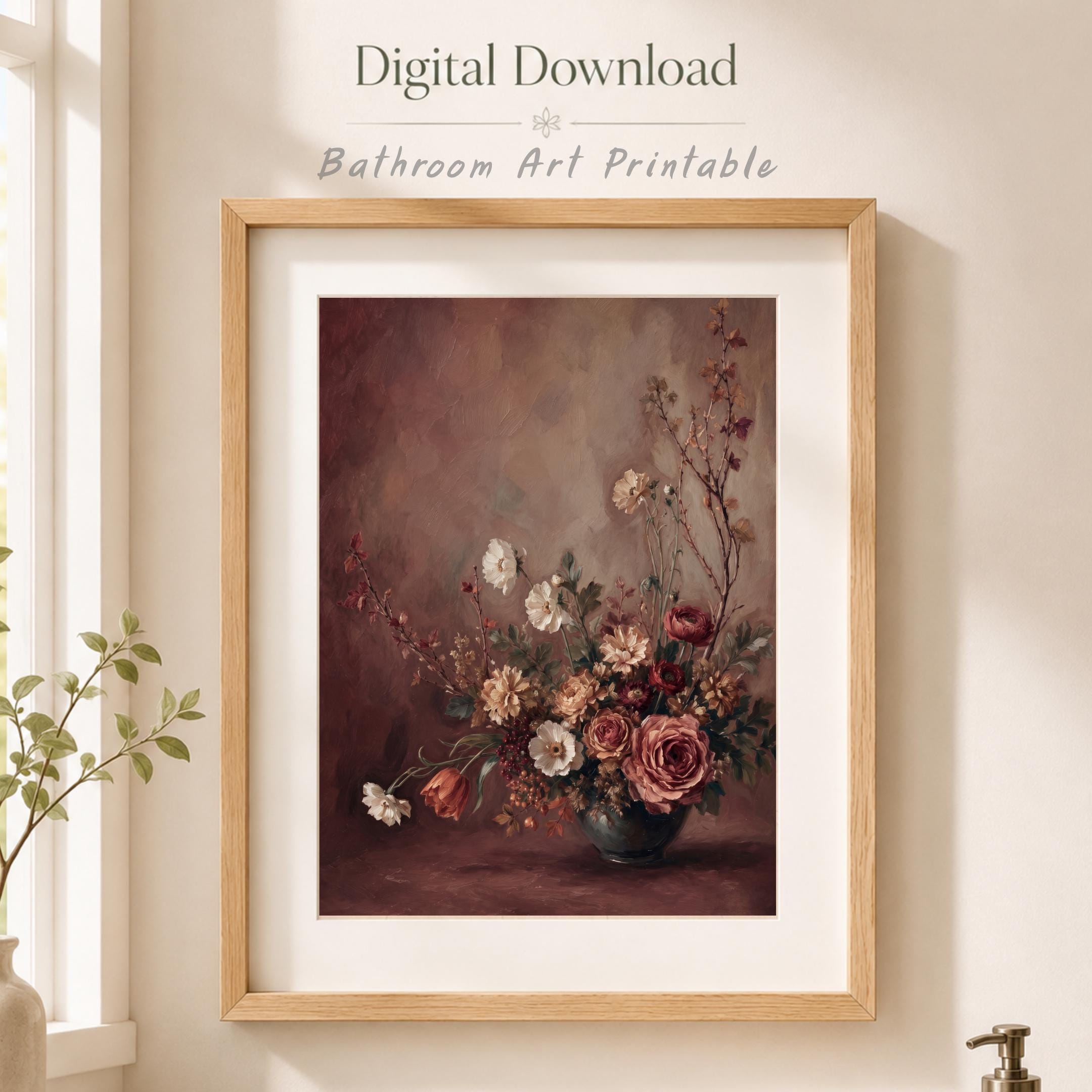Moody Burgundy Floral Art Print, Fall Roses Still Life, Dark Autumn Decor (Digital Download) — image 7