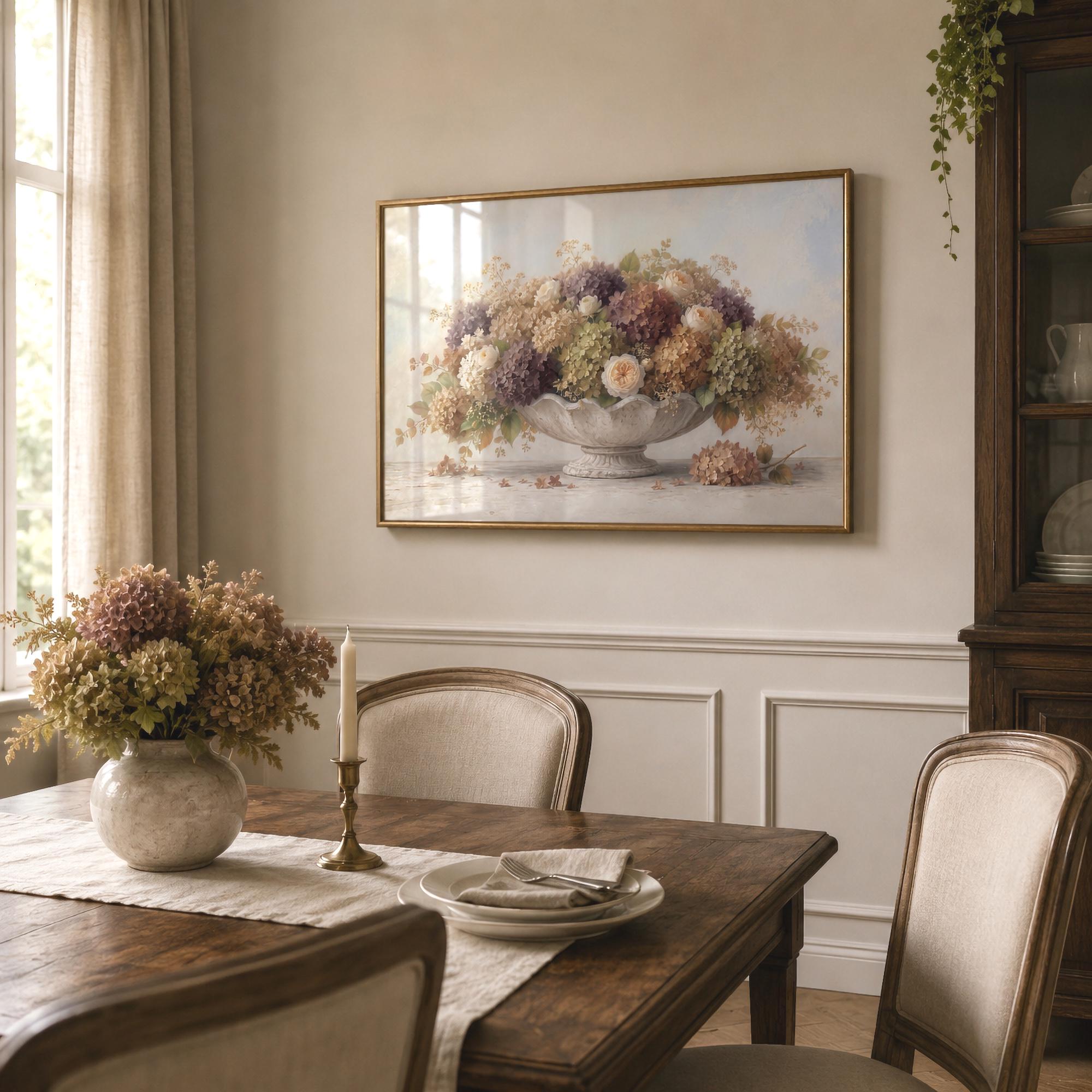 Hydrangea Fall Wall Art, Autumn Floral French Low Bowl, Muted Cottage Decor (Digital Download) — image 2