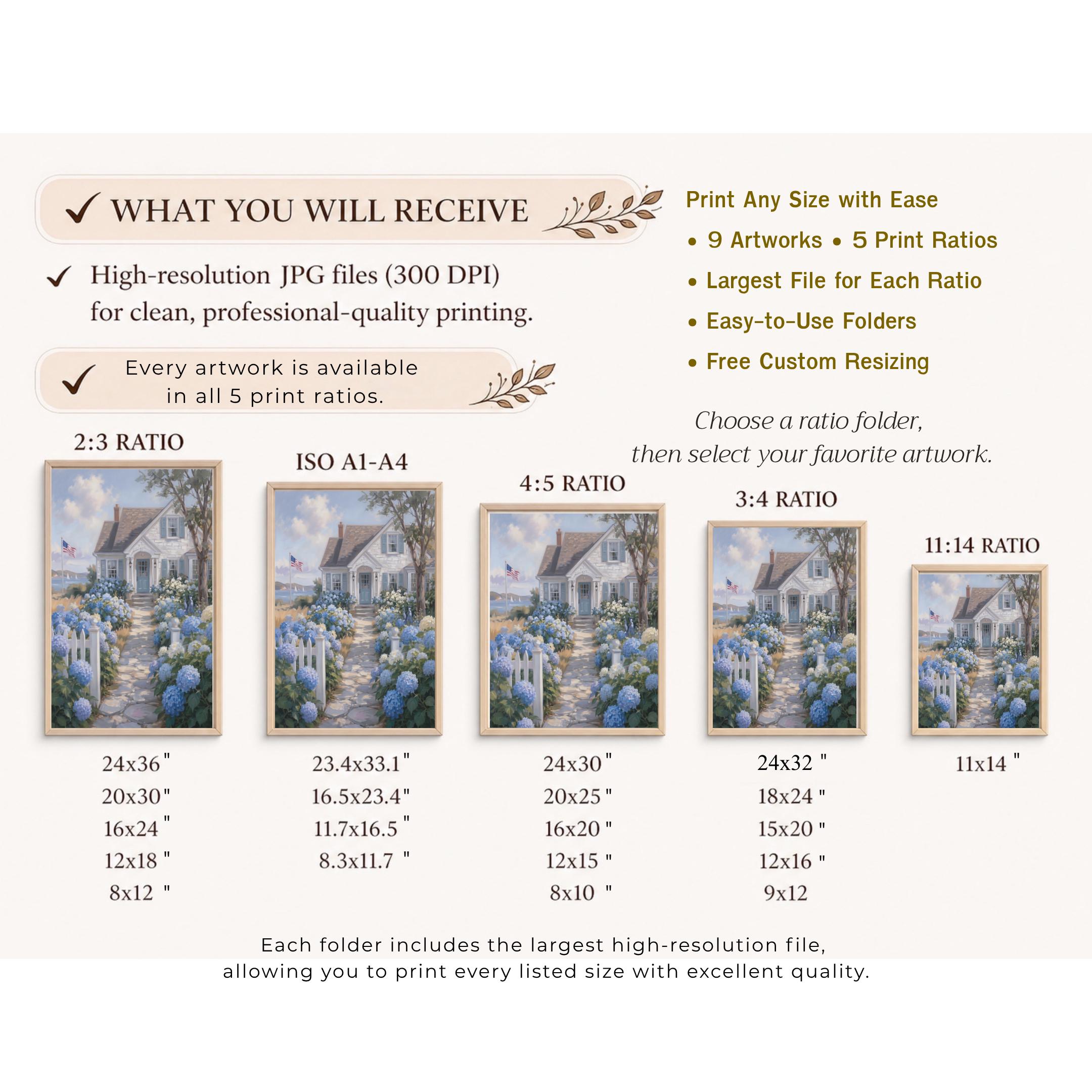 Coastal Hydrangea Gallery Wall Art Set, 9 Blue Cottage Printable Decor Prints Digital Download — image 10