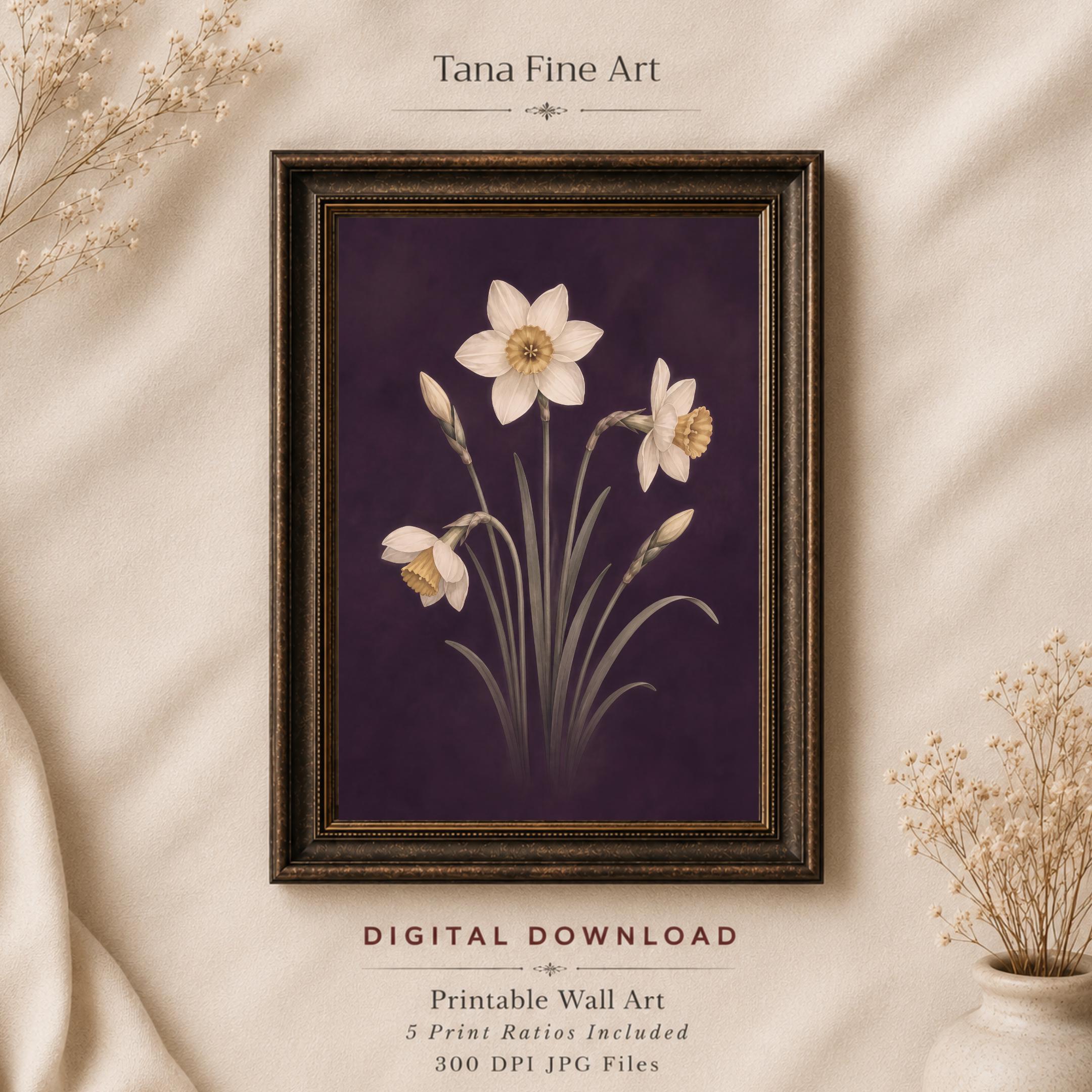 Moody December Birth Flower Print | Narcissus Wall Art | Dark Botanical Digital Download — image 8