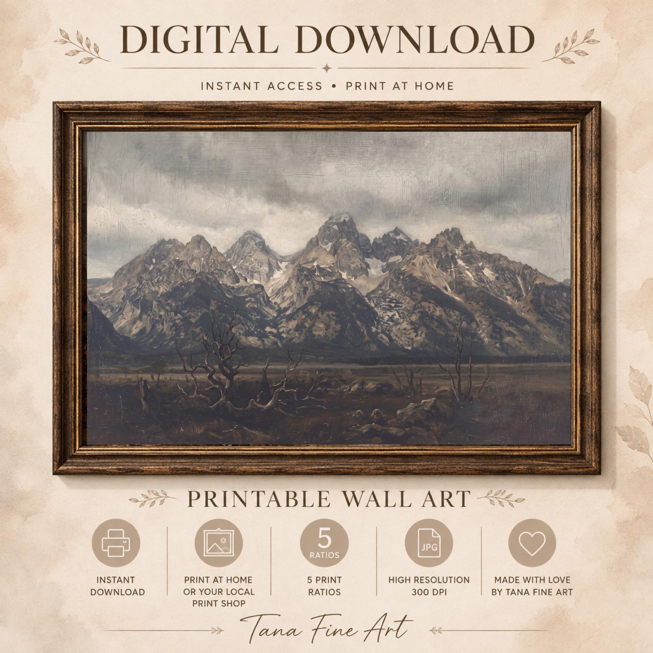 Moody Mountain Wall Art | Dramatic Vintage Landscape Print | Rustic Nature Printable Digital Download — image 5