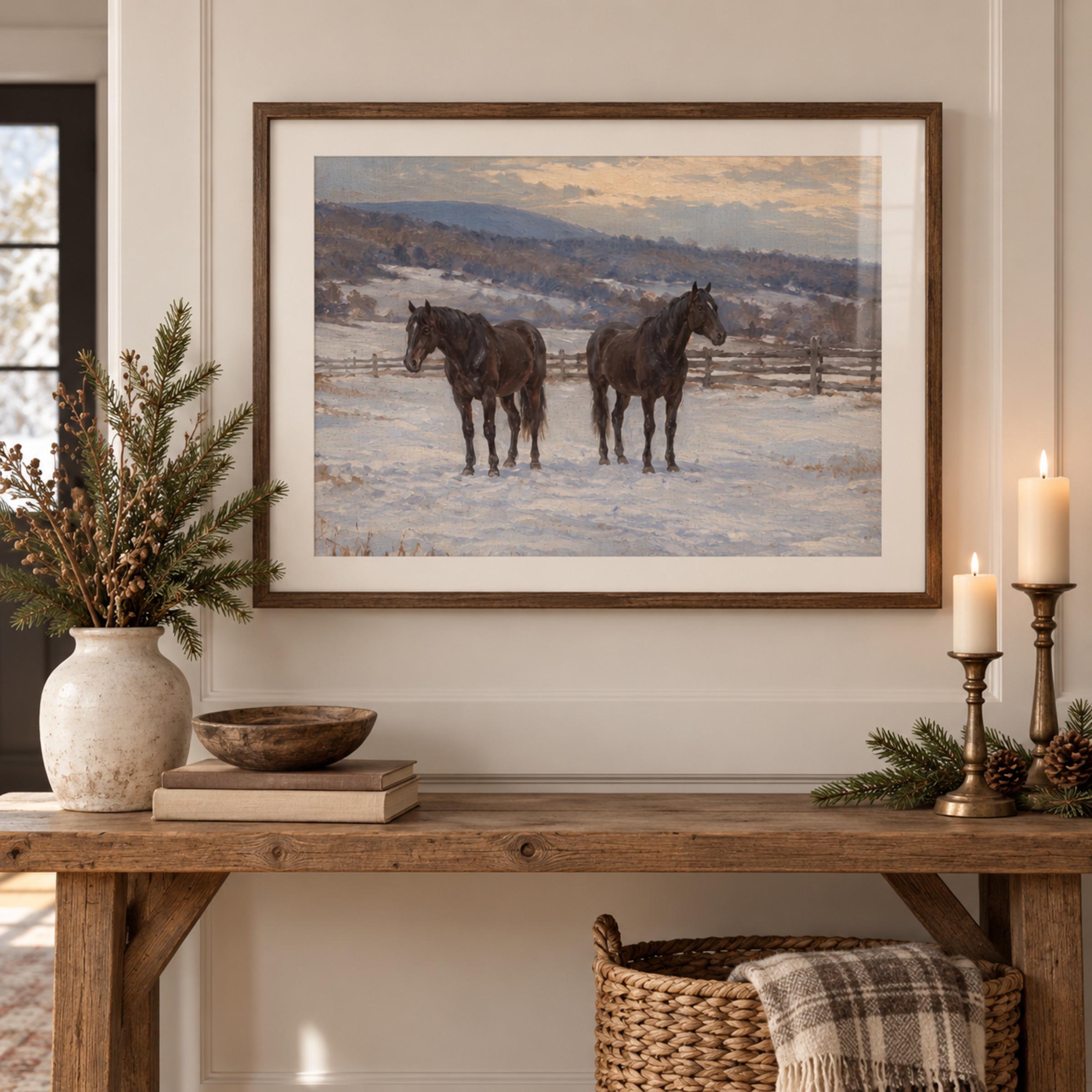 Two Dark Horses in the Snow — image 3