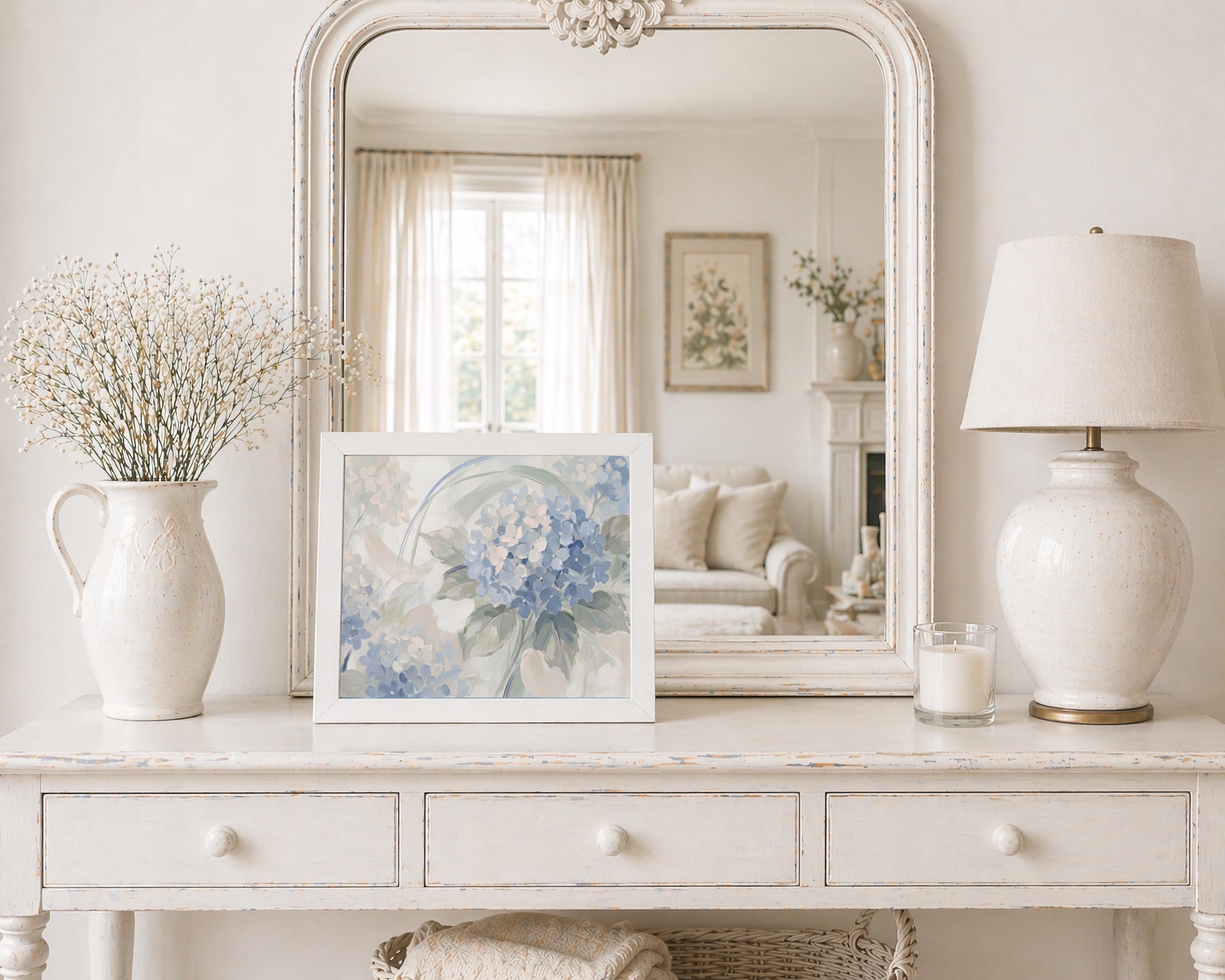 Blue Hydrangea Abstract Printable Wall Art | Soft Floral Living Room Print (Digital Download) — image 6