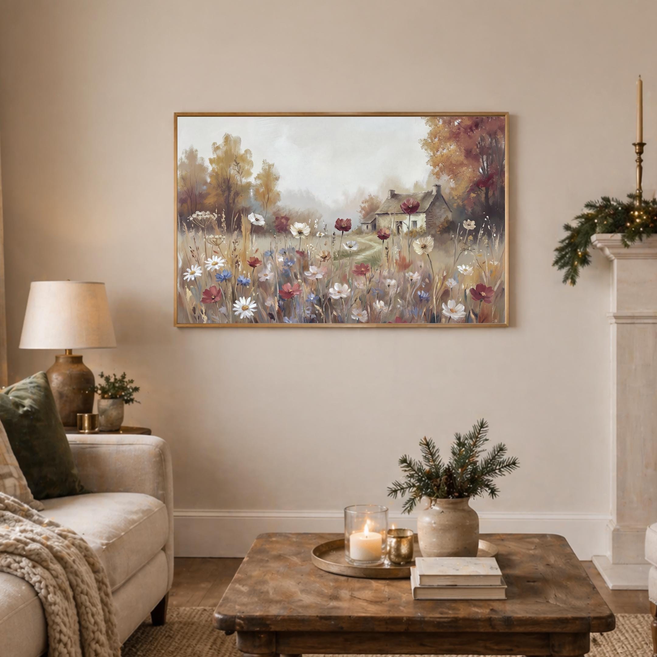 Rustic Fall Cottage Wall Art, Autumn Wildflower Meadow, Cottage Garden Print (Digital Download) — image 4
