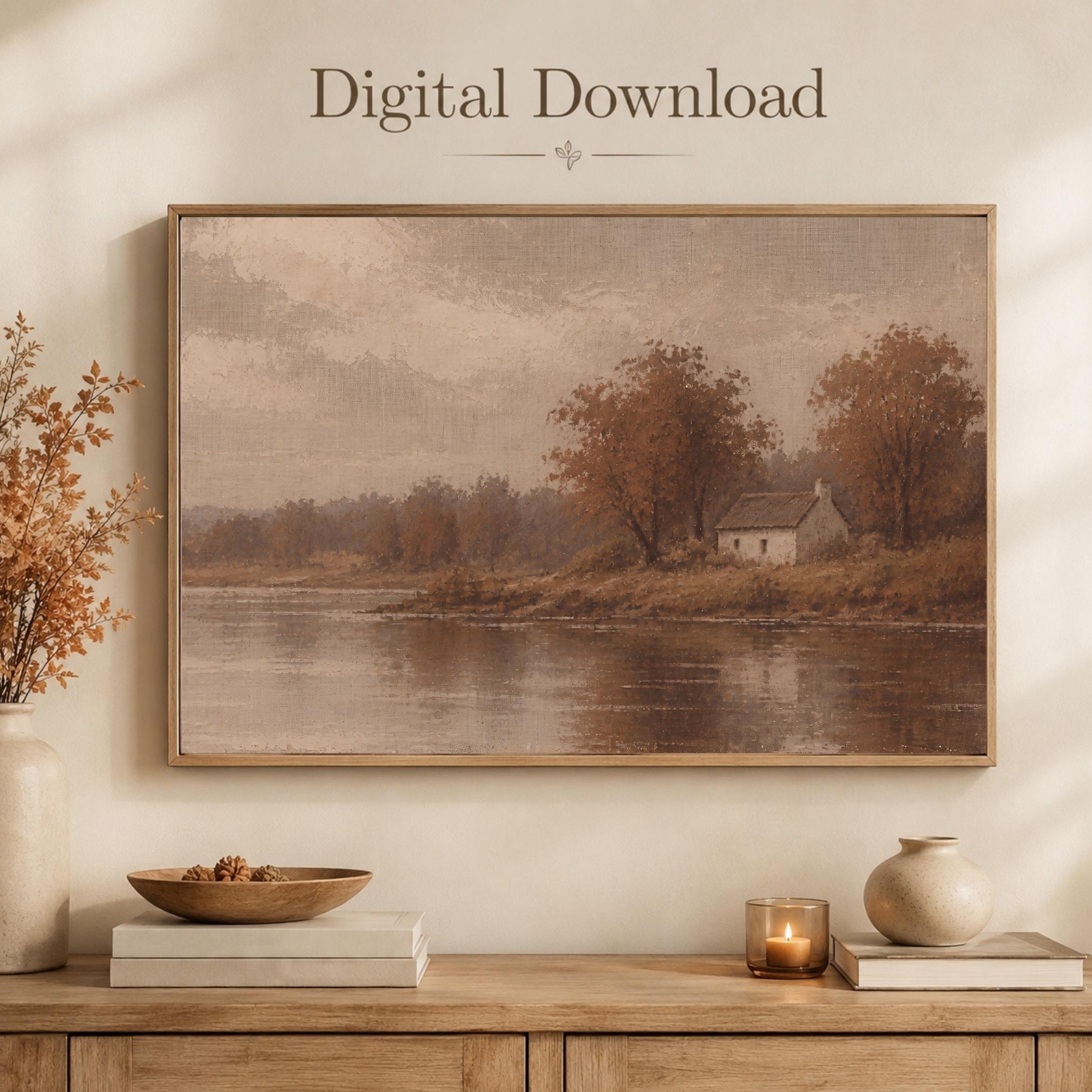 Autumn Cottage Lake Printable Wall Art, Moody Brown Landscape, Rustic Decor Digital Download — image 10