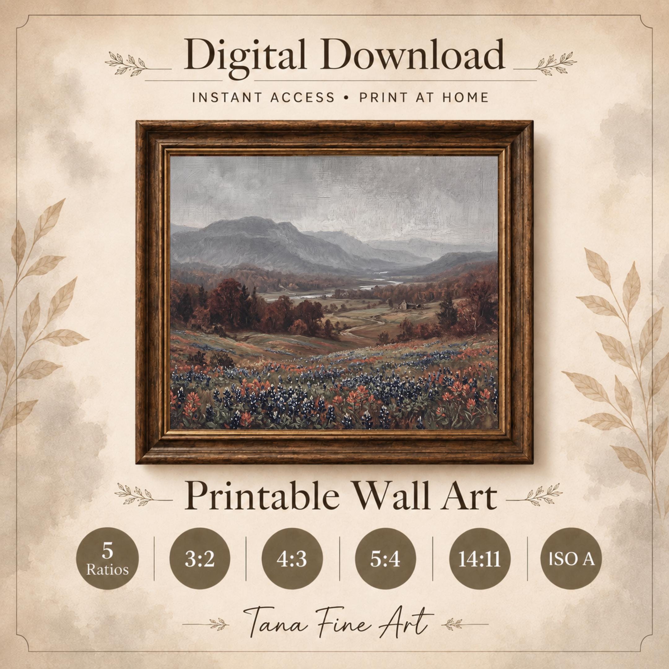 Mountain Meadow Wall Art | Vintage Wildflower Landscape Print | Fall Nature Printable Digital Download — image 4