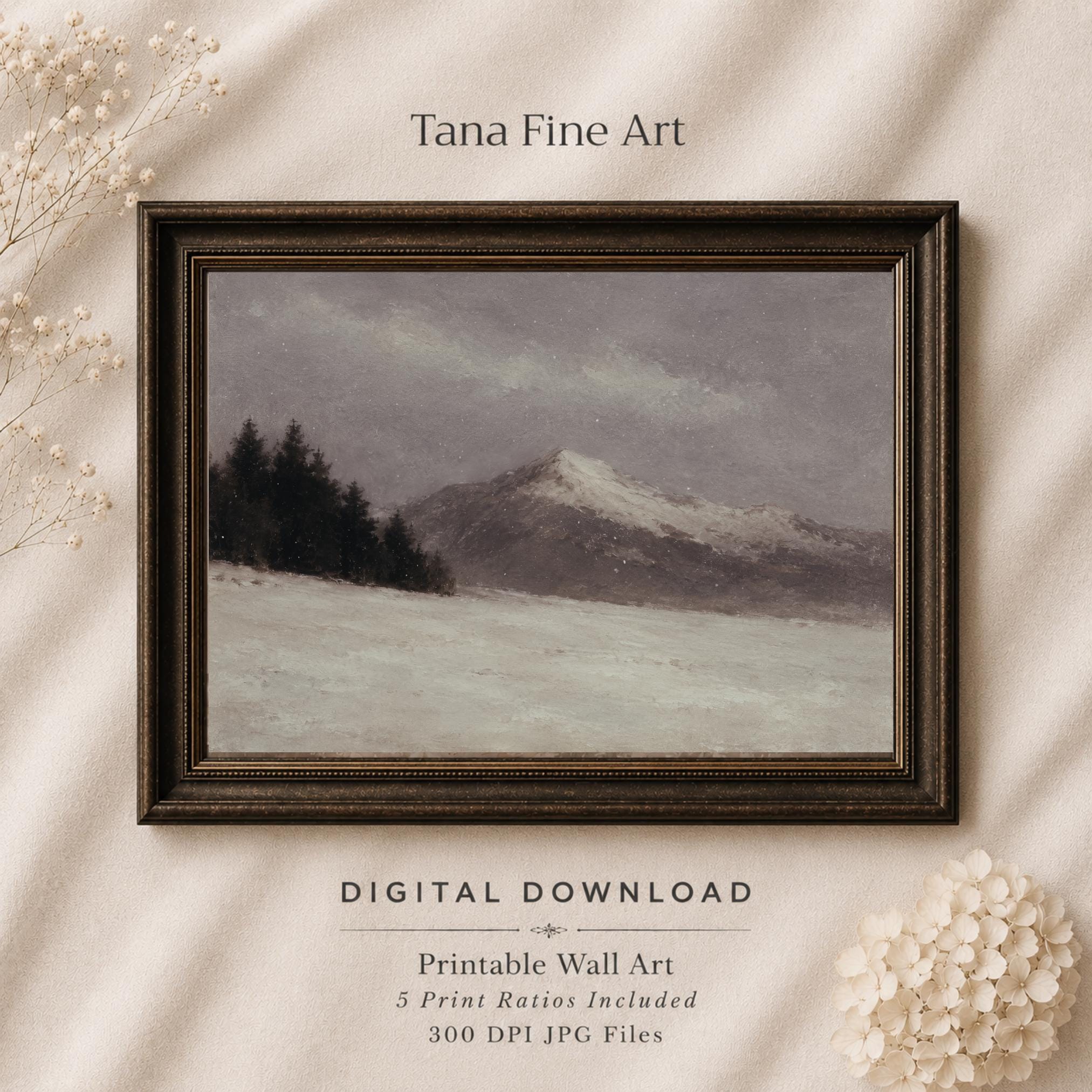 Mountain Peak beneath a Gray Winter Sky